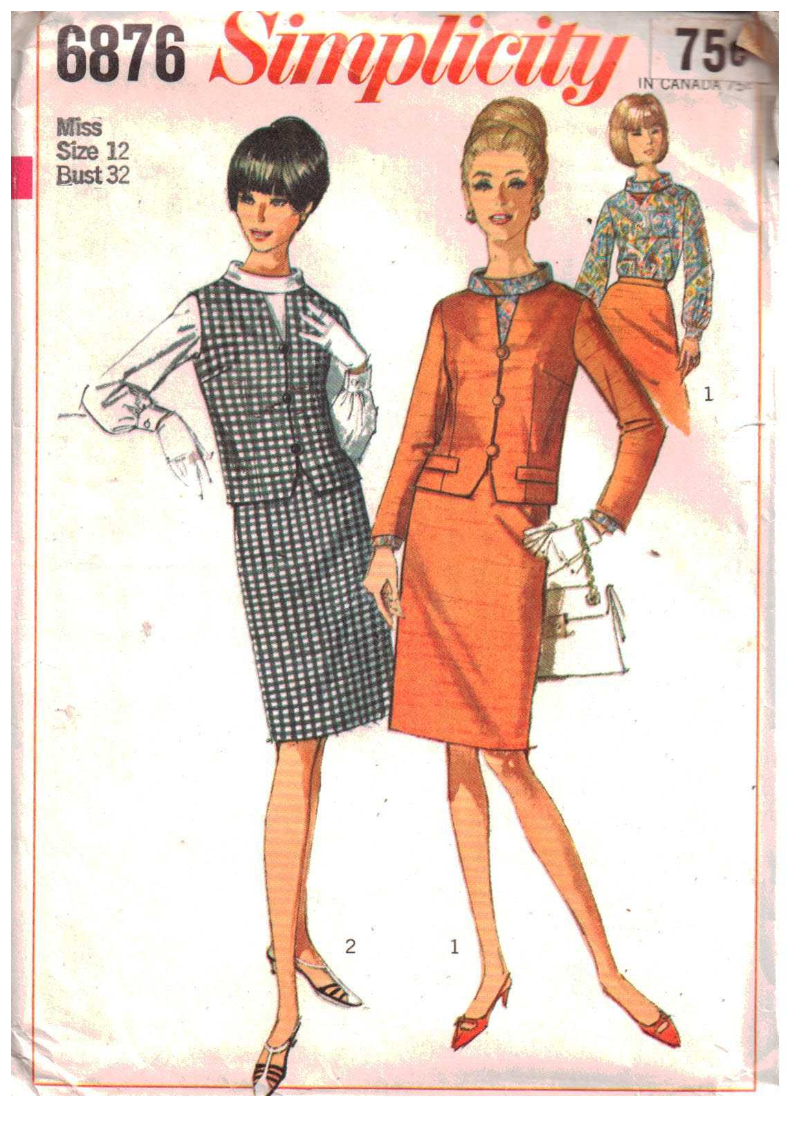 Simplicity 6876 Suit - Skirt, Jacket, Blouse Size: 12 Bust 32 Uncut Sewing Pattern