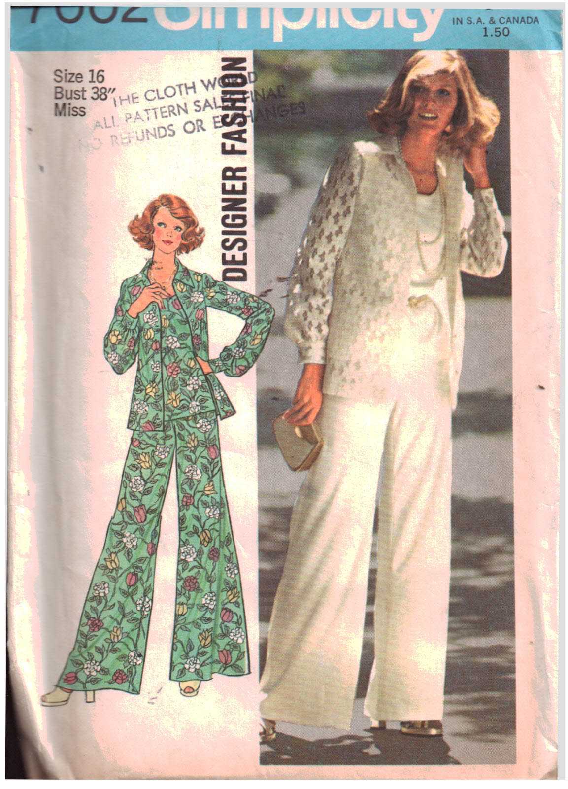 Simplicity 7002 Shirt-Jacket, Top, Wide-Leg Pants Size:12 Bust 34 Used Sewing Pattern