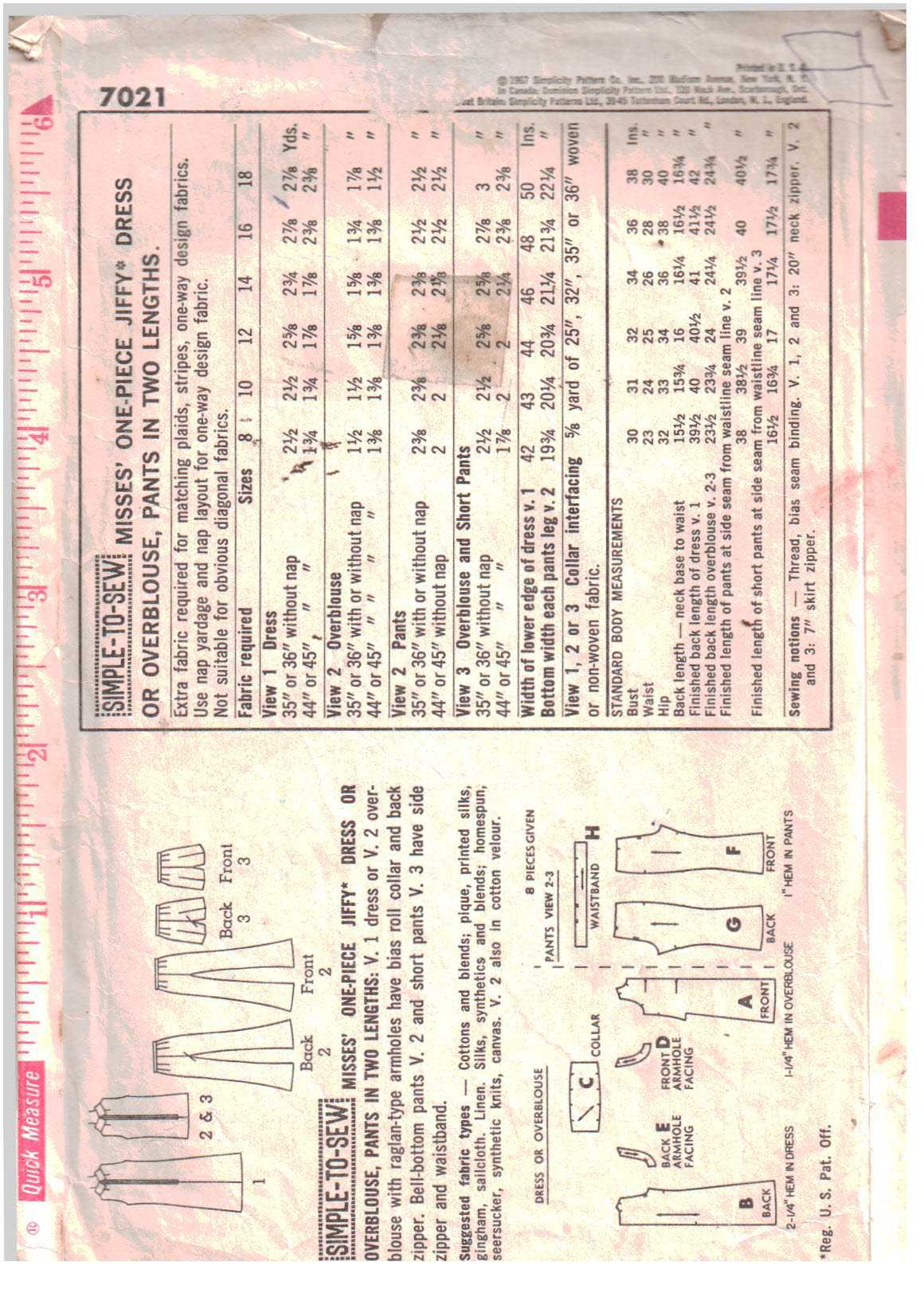 Simplicity 7021 Dress, Top, Pants Size: 14 Bust 34 Used Sewing Pattern - Image 2