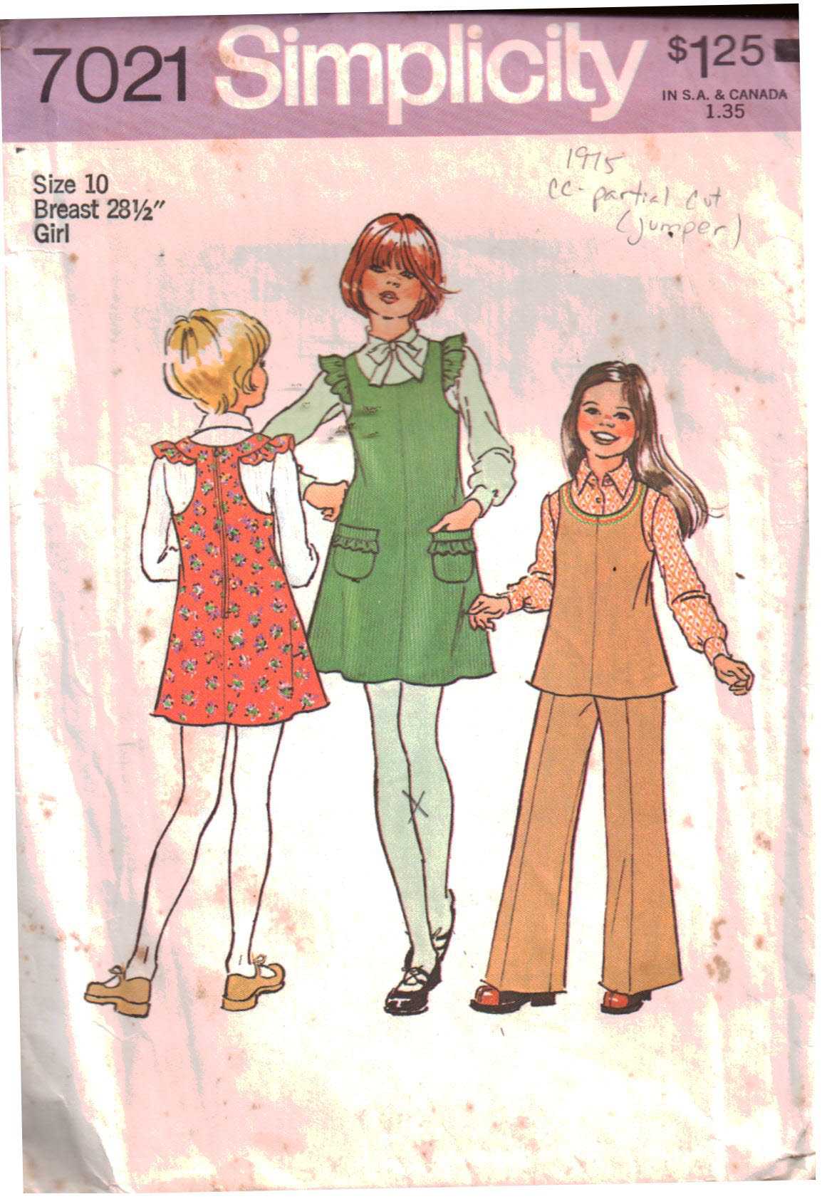 Simplicity 7021 Girl's Jumper, Top, Pants Size: 10 Breast 28.5 Used Sewing Pattern