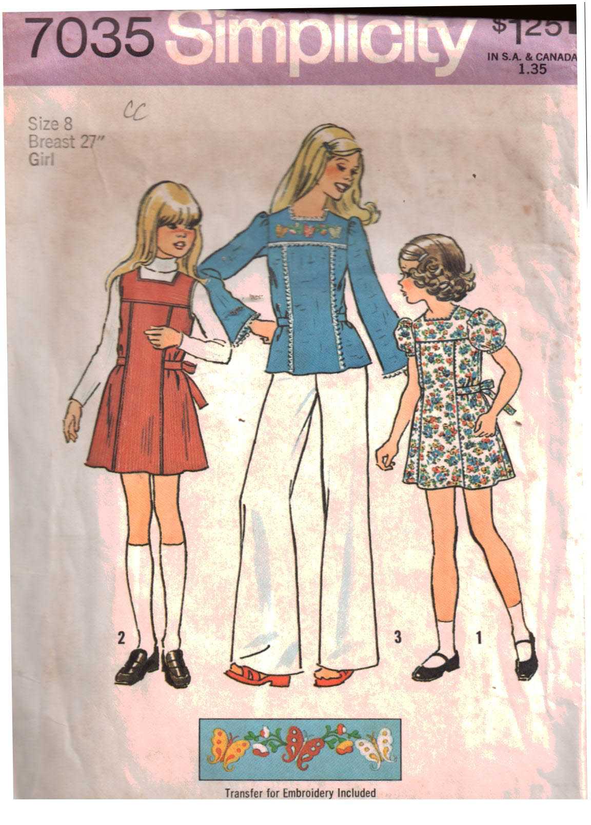 Simplicity 7035 Girl's Dress, Jumper, Top Size: 8 Breast 27 Used Sewing Pattern