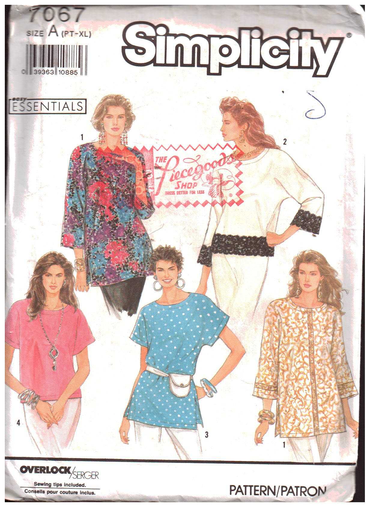 Simplicity 7067 Top, Tunic Size: A PT-XL Uncut Sewing Pattern