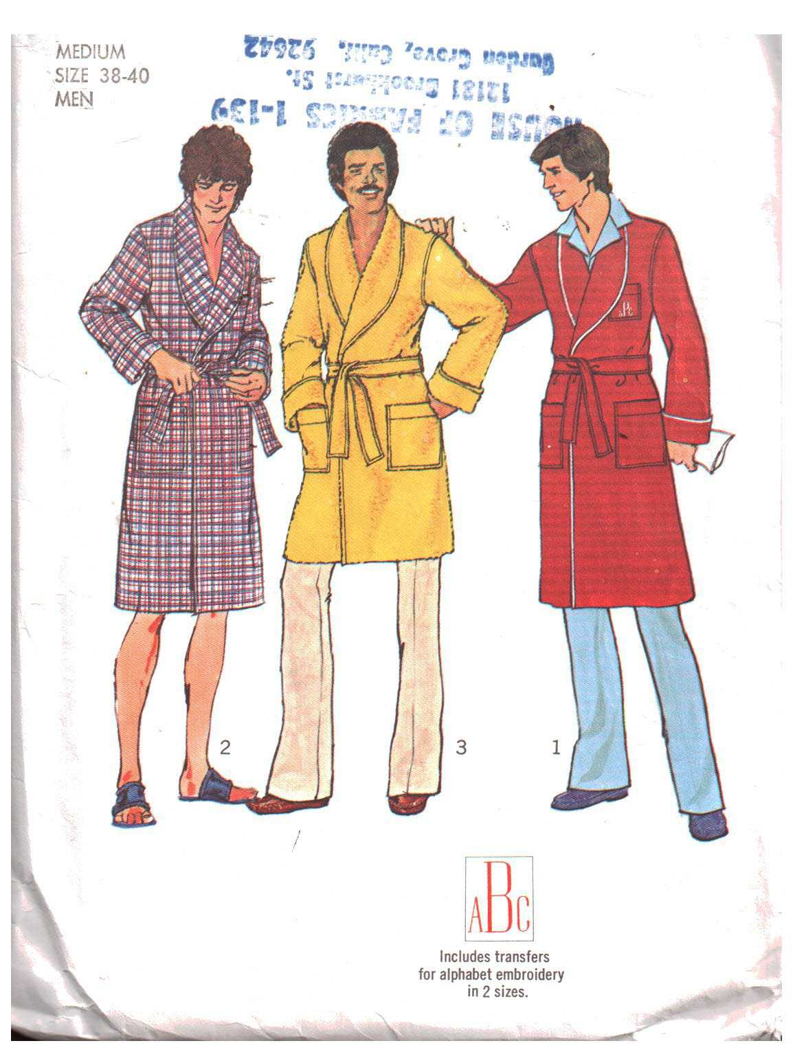 Simplicity 7080 Men's Robe Size: 38-40 Used Sewing Pattern