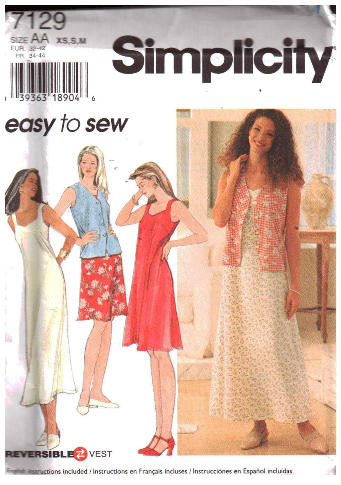 Simplicity 7129 Dress, Vest Size: AA XS-S-M Uncut Sewing Pattern