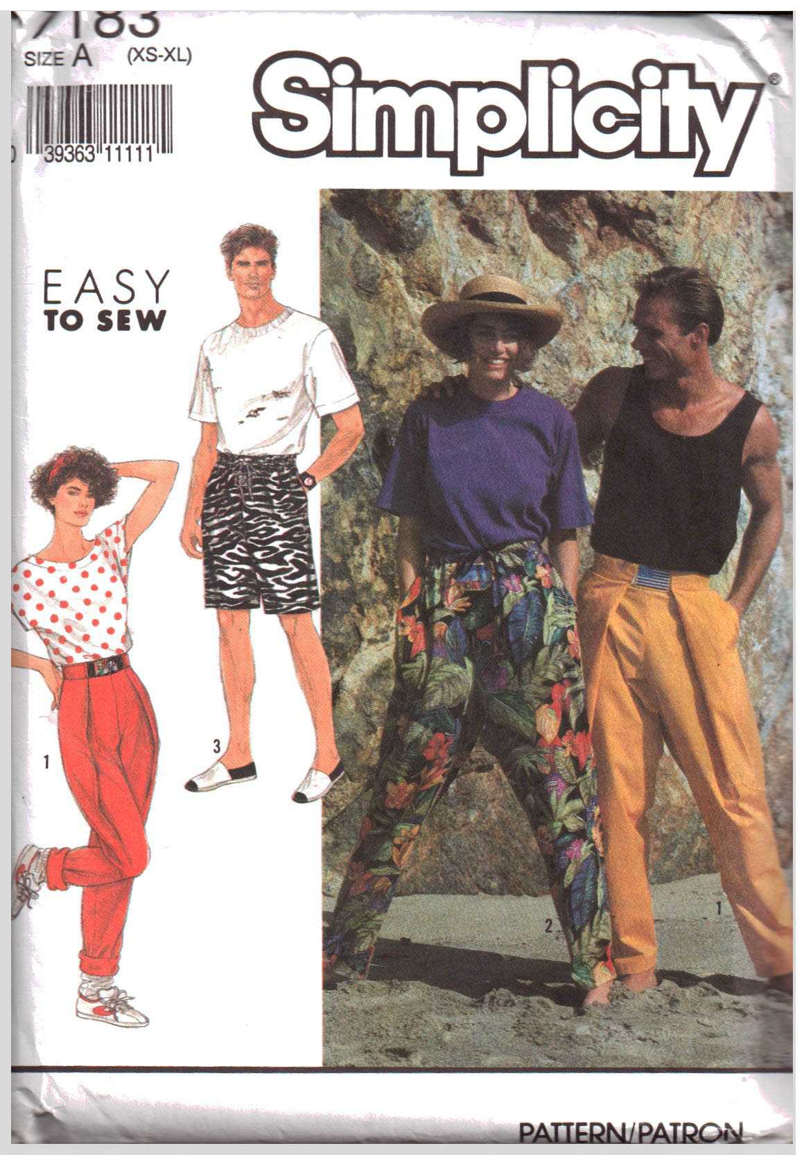 Simplicity 7183 Men's, Misses Pants, Shorts, Wrap Pants Size: A XS-XL Used Sewing Pattern