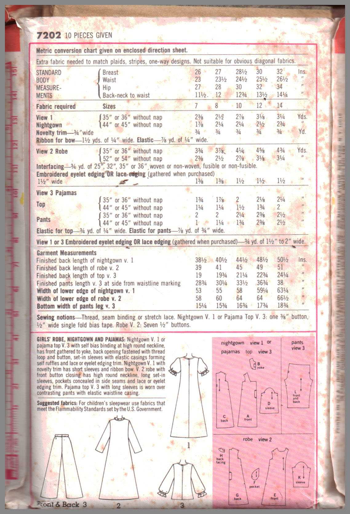 Simplicity 7202 Girl's Robe, Nightgown, Pajamas Size: 10 Breast 28.5 Used Sewing Pattern - Image 2