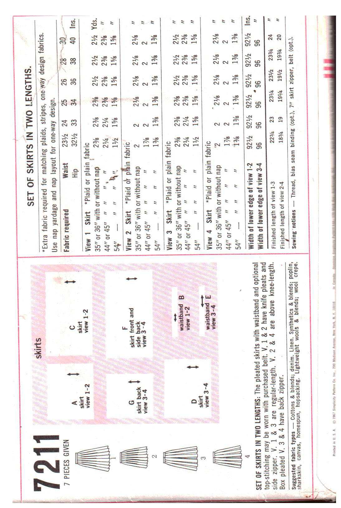 Simplicity 7211 Skirts Size: Waist 23.5 Hip 32.5 or Waist 25 Hip 34 Uncut Sewing Pattern - Image 2