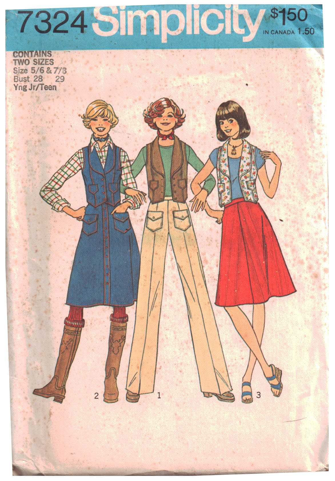 Simplicity 7324 Vest, Skirt, Pants Size: 5/6-7/8 Bust 28 - 29 Uncut Sewing Pattern
