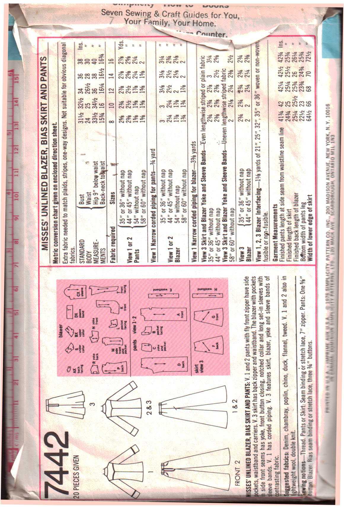 Simplicity 7442 Blazer, Bias Skirt, Pants Size: 12 Used Sewing Pattern - Image 2