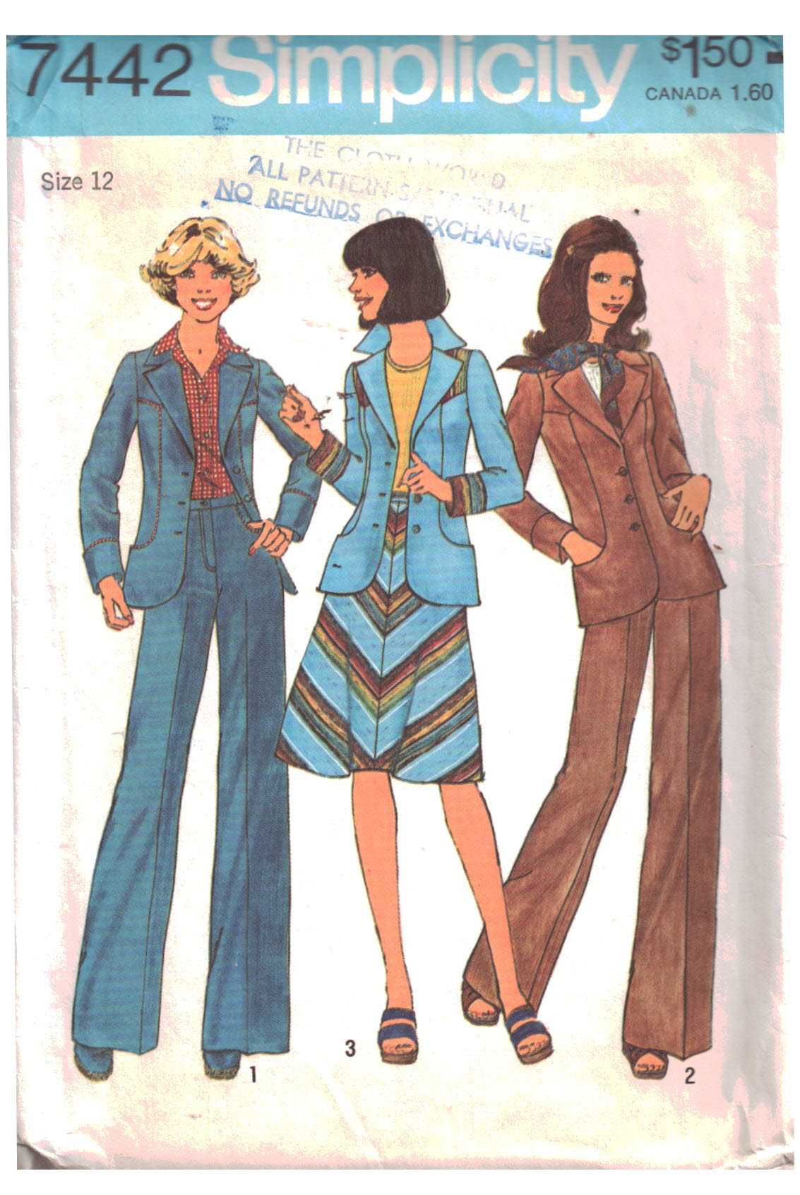 Simplicity 7442 Blazer, Bias Skirt, Pants Size: 12 Used Sewing Pattern
