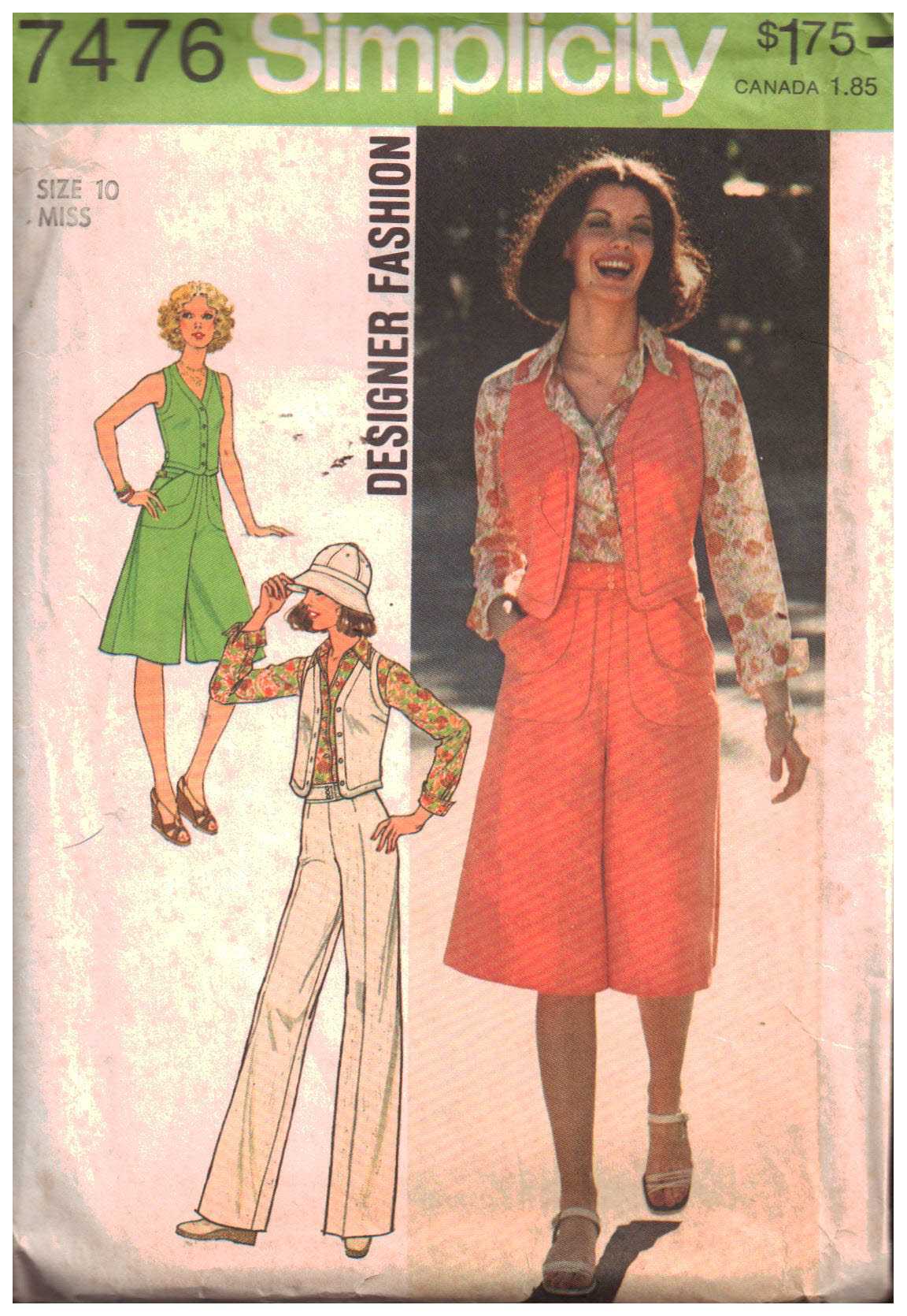 Simplicity 7476 Shirt, Vest, Culottes, Pants Size: 10 Used Sewing Pattern