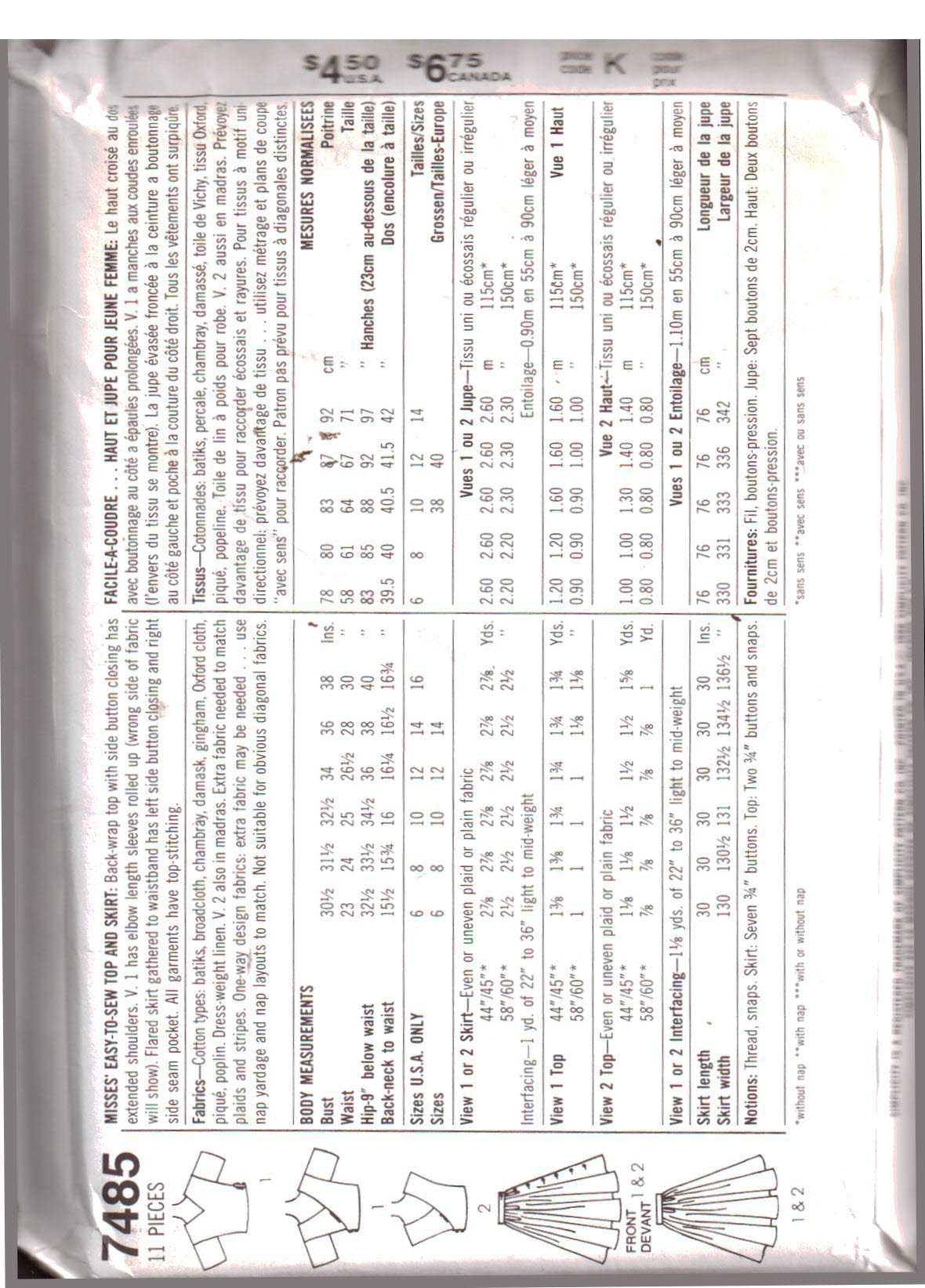 Simplicity 7485 Top, Skirt Size: 6-8 Uncut Sewing Pattern - Image 2
