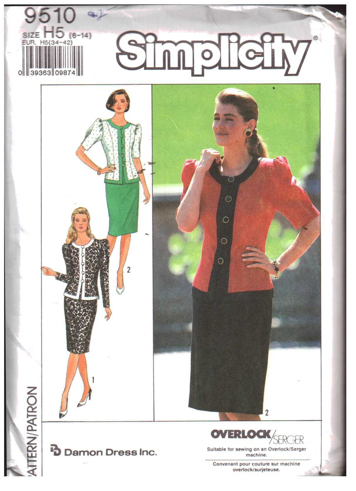 Simplicity 9510 Two-Piece Dress Size: H5 6-14 Uncut Sewing Pattern