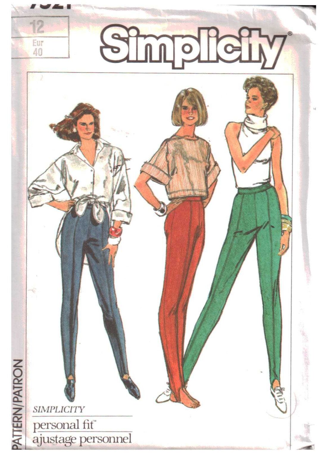Simplicity 7521 Stirrup Pants Size: 12 or 14 Uncut Sewing Pattern