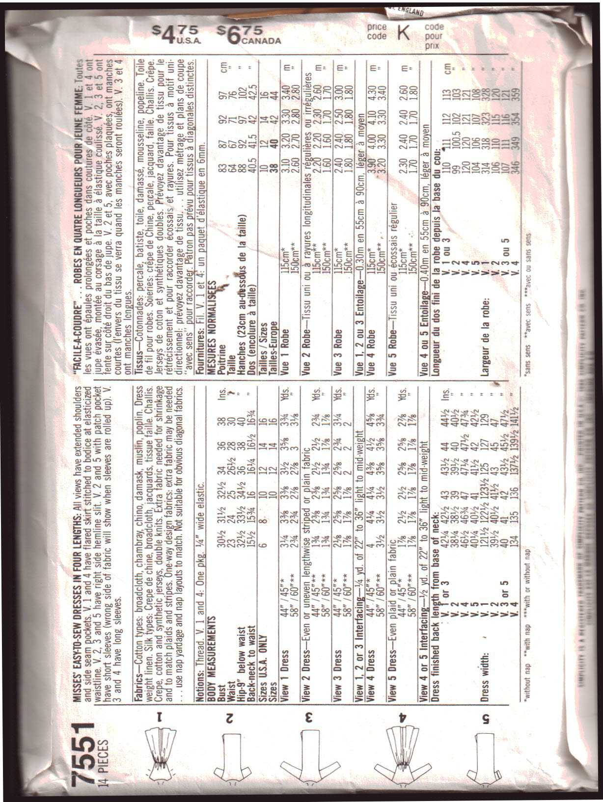 Simplicity 7551 Dress Size: 6-8 Used Sewing Pattern - Image 2