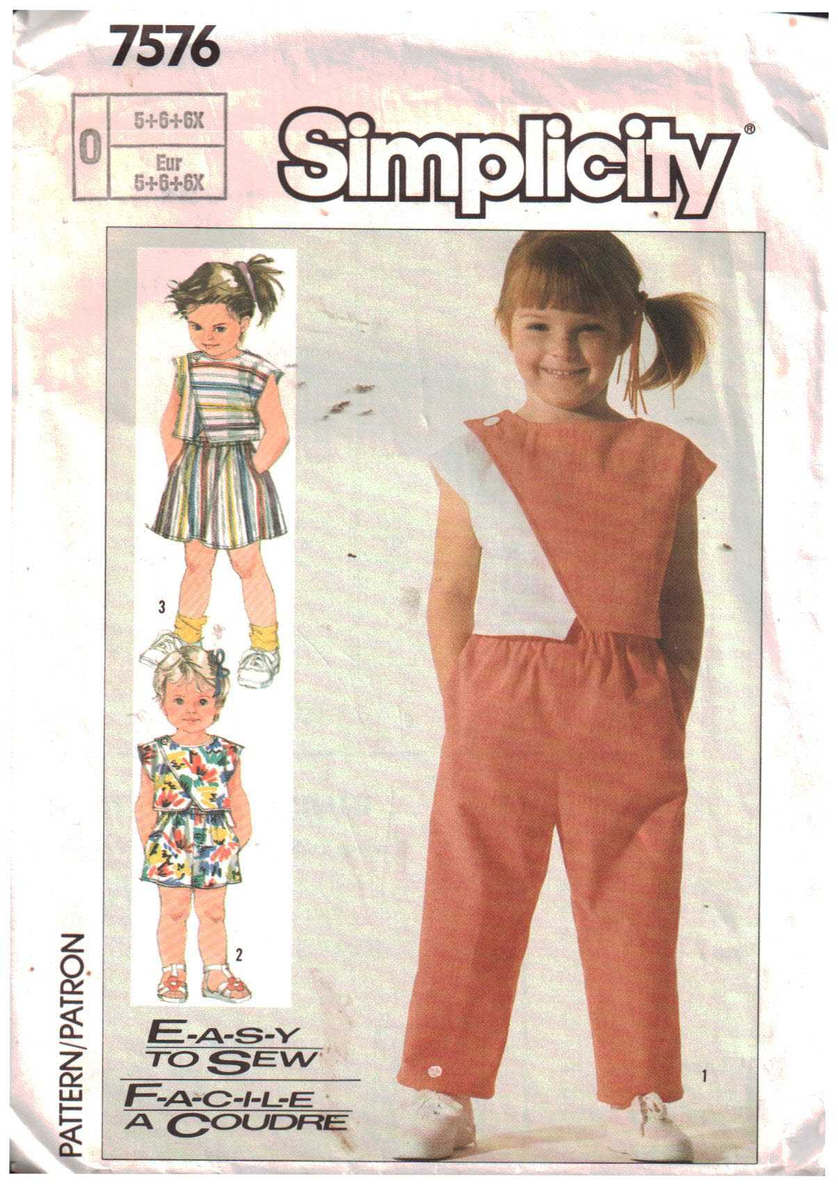 Simplicity 7576 Girl's Pants, Shorts, Top, Skirt Size: O 5-6-6X Used Sewing Pattern