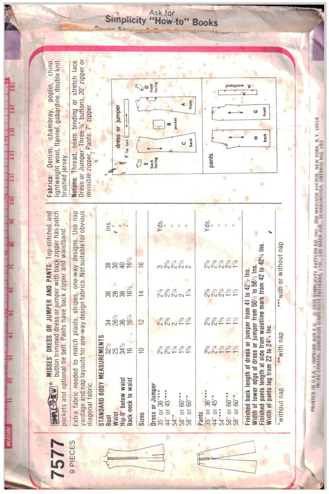 Simplicity 7577 Dress, Jumper, Pants Size: 12 Used Sewing Pattern - Image 2