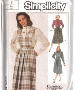 Simplicity 7597 Jumper with detachable Bib, Blouse Size: 6 or 8 or 10 or 12 or 16 Uncut Sewing Pattern