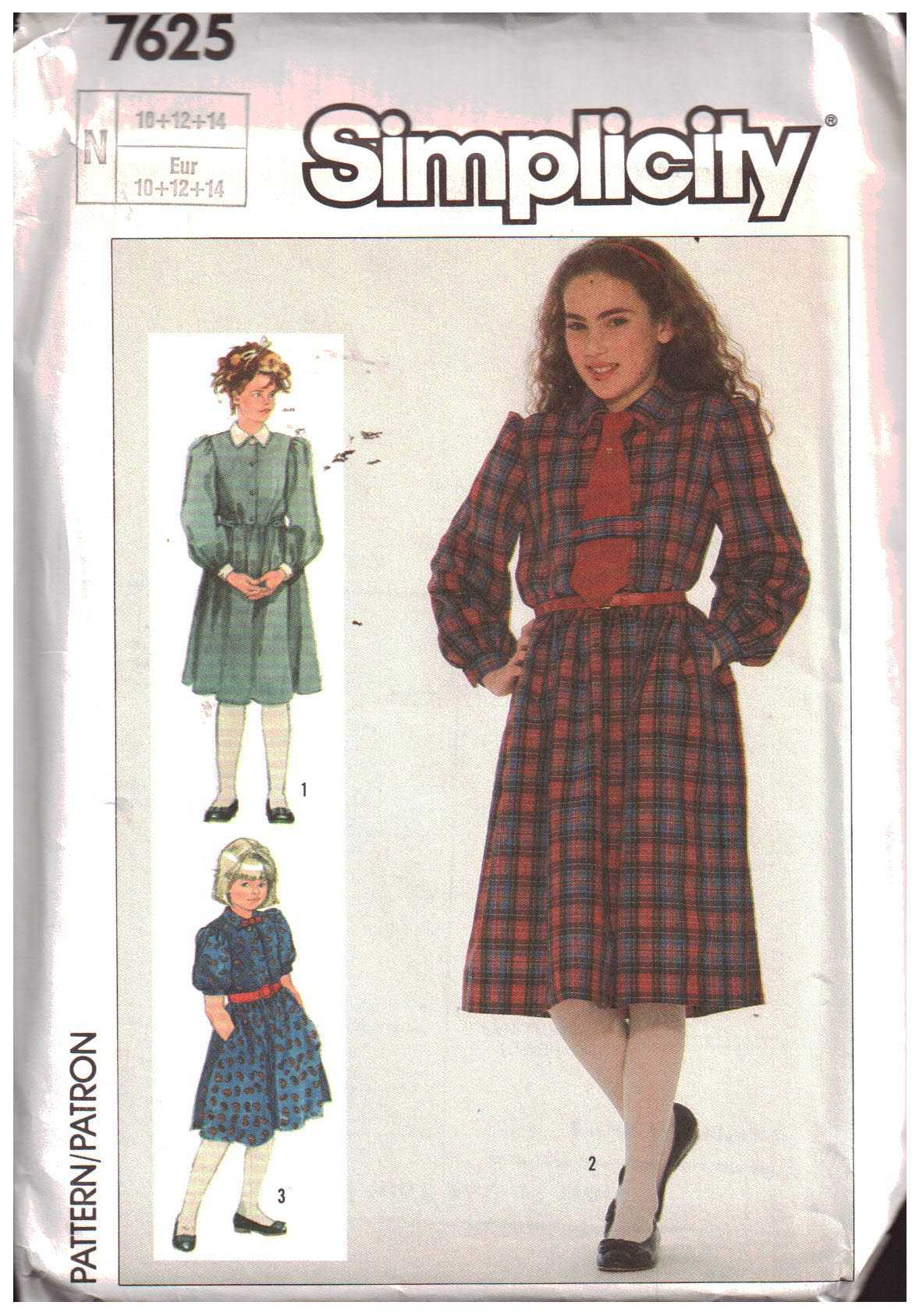 Simplicity 7625 Girls' Dress Size: N 10-12-14 Uncut Sewing Pattern
