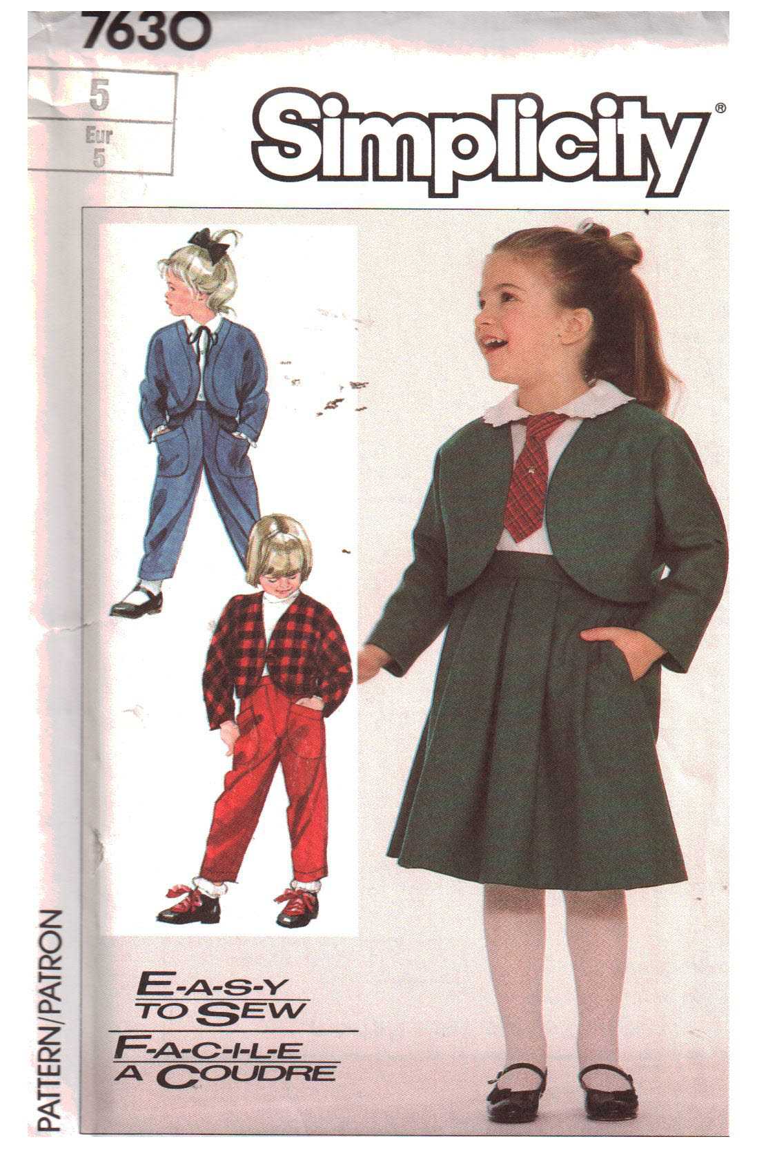 Simplicity 7630 Girl's Pants, Skirt, Jacket Size: 5 or 6 or 6X Uncut Sewing Pattern