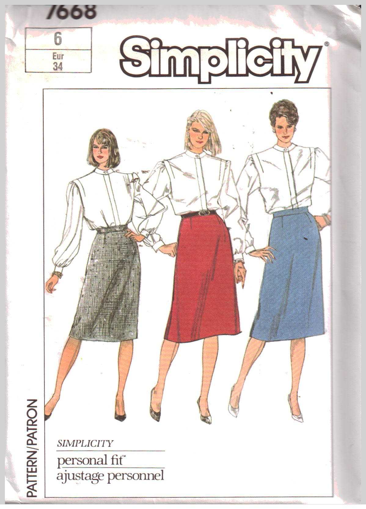 Simplicity 7668 Slim Skirt Size: 6 or 10 or 12 or 14 or 16 or 18 Uncut Sewing Pattern