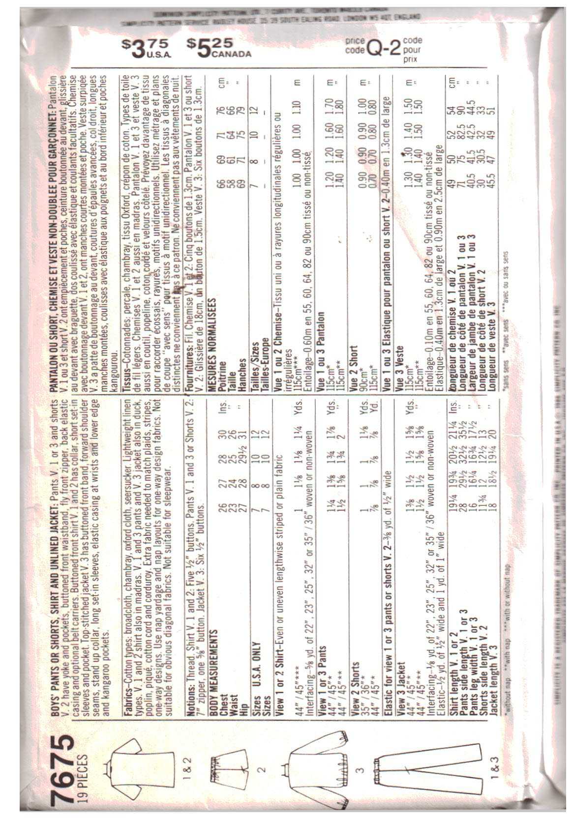 Simplicity 7675 Boys' Pants, Shorts, Shirt, Jacket Size: 7 or 8 or 10 Uncut Sewing Pattern - Image 2