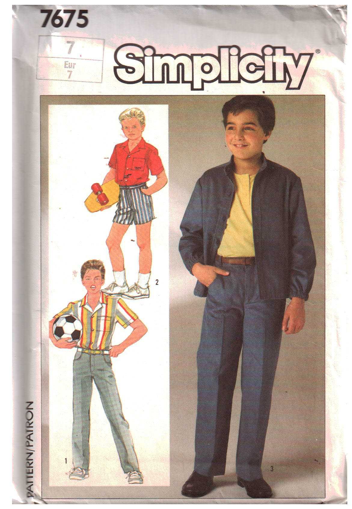 Simplicity 7675 Boys' Pants, Shorts, Shirt, Jacket Size: 7 or 8 or 10 Uncut Sewing Pattern