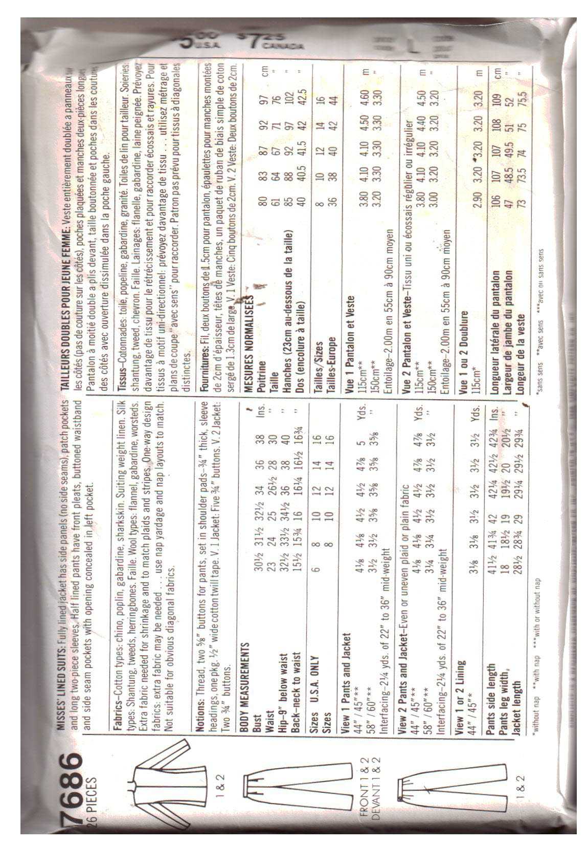 Simplicity 7686 Suit - Jacket, Pants Size: 6 or 10 or 16 Uncut Sewing Pattern - Image 2