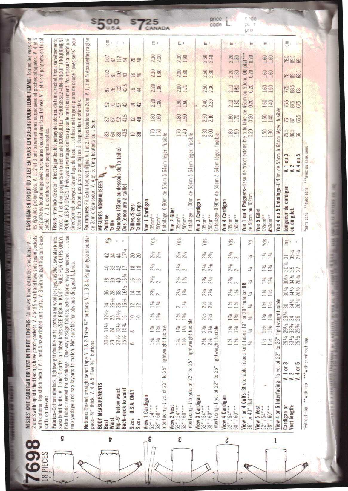 Simplicity 7698 Cardigan, Vest Size: U 16-18-20 Uncut Sewing Pattern - Image 2
