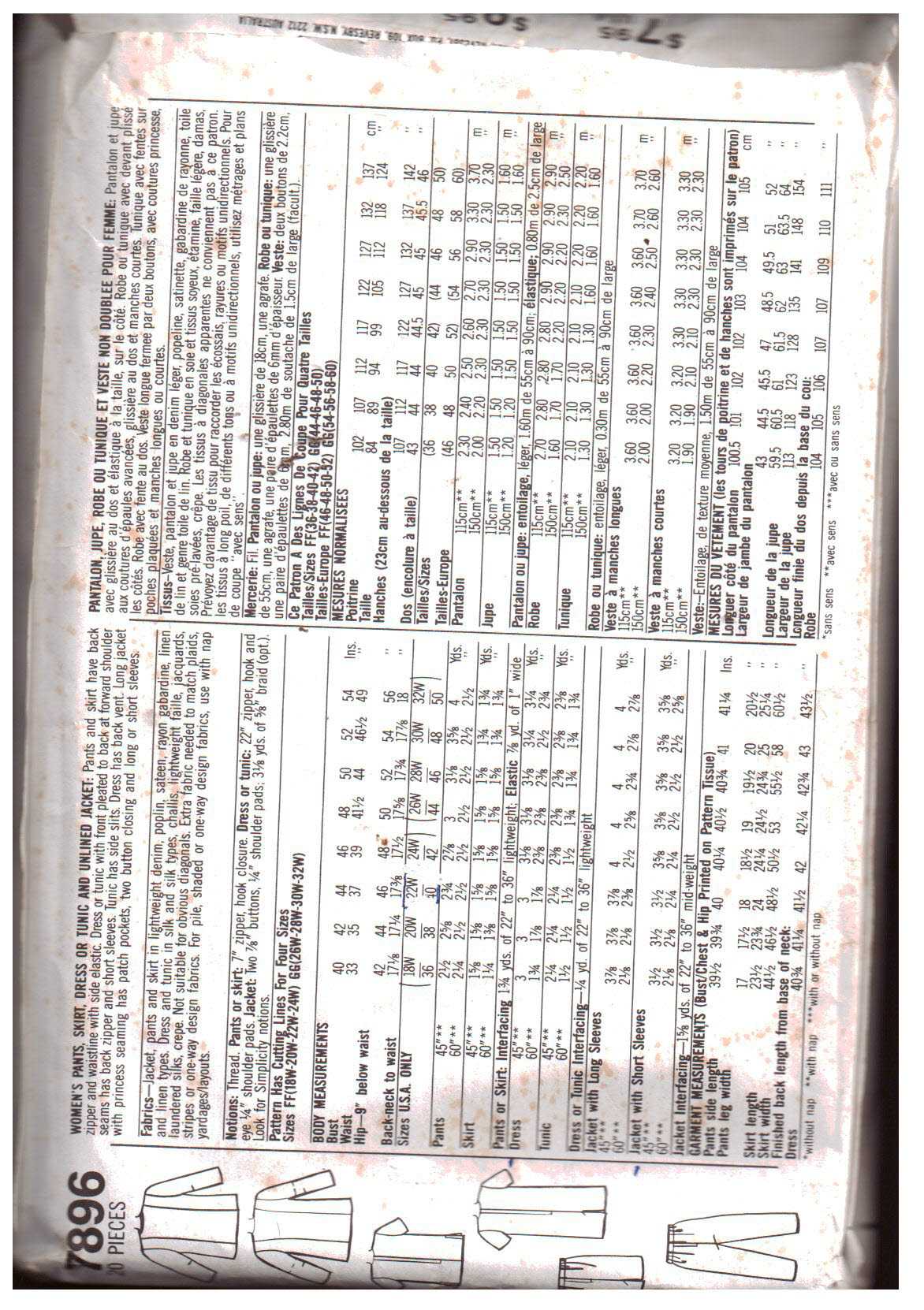 Simplicity 7896 Pants, Skirt, Dress, Tunic, Jacket Size: FF 18W-24W Used Sewing Pattern - Image 2
