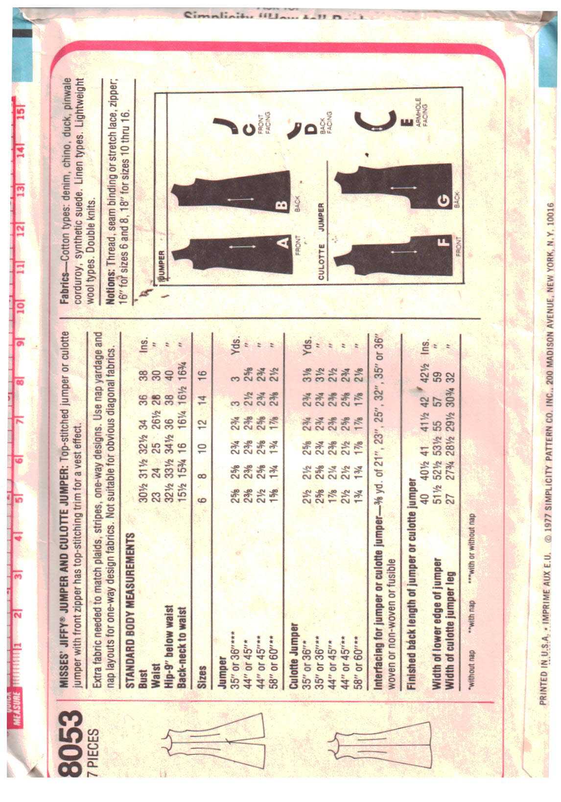 Simplicity 8053 Jumper, Culotte Jumper Size: 6-8 Used Sewing Pattern - Image 2