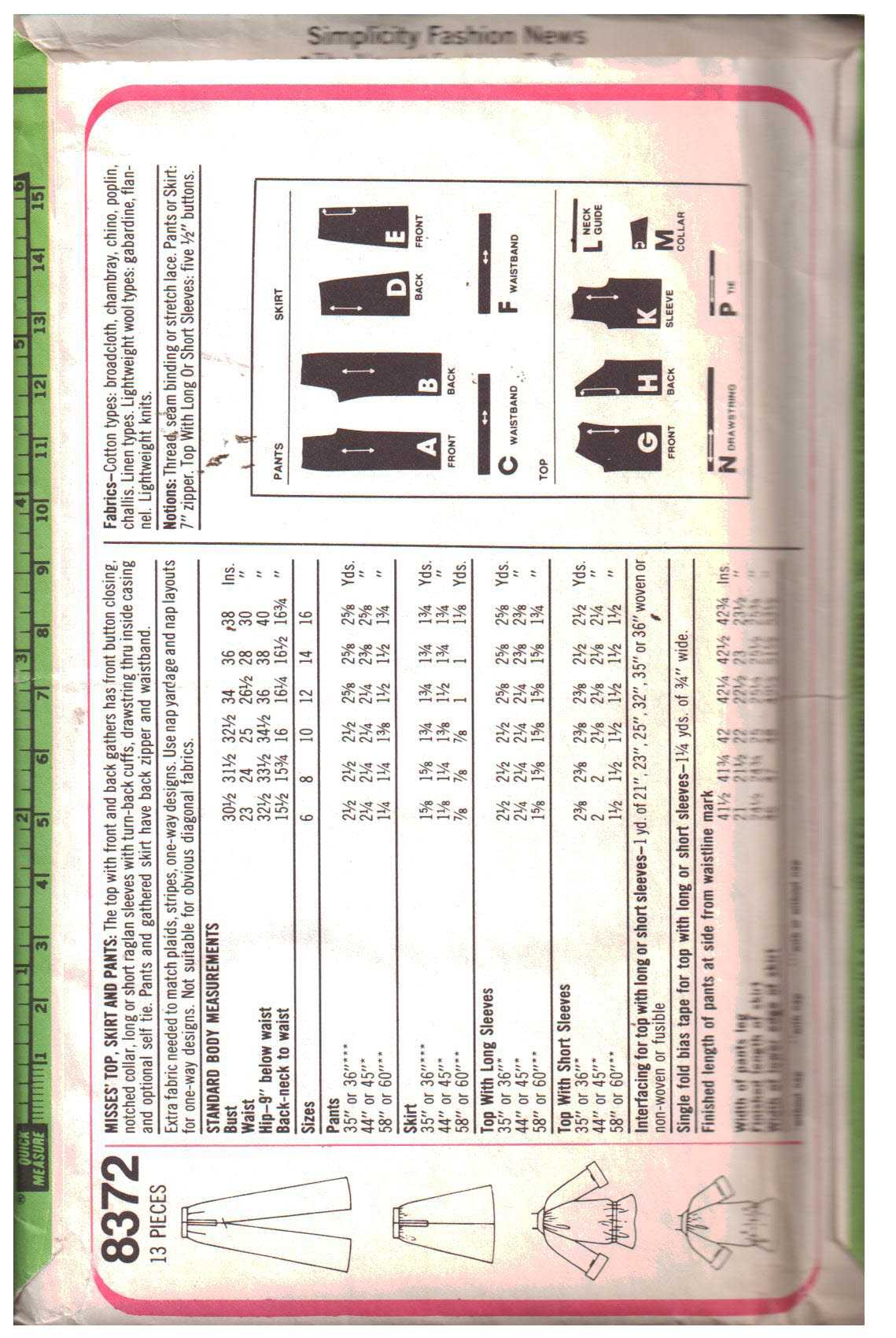 Simplicity 8372 Top, Skirt, Pants Size: 10 Uncut Sewing Pattern - Image 2