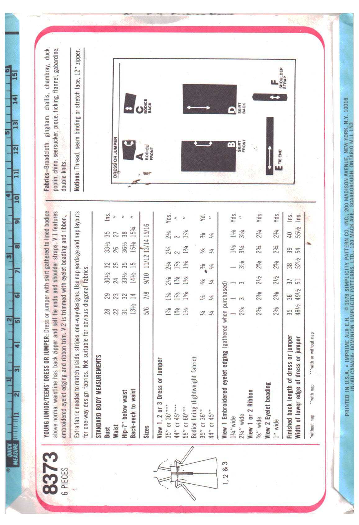 Simplicity 8373 Girl's Dress, Jumper Size: 7/8J Uncut Sewing Pattern - Image 2