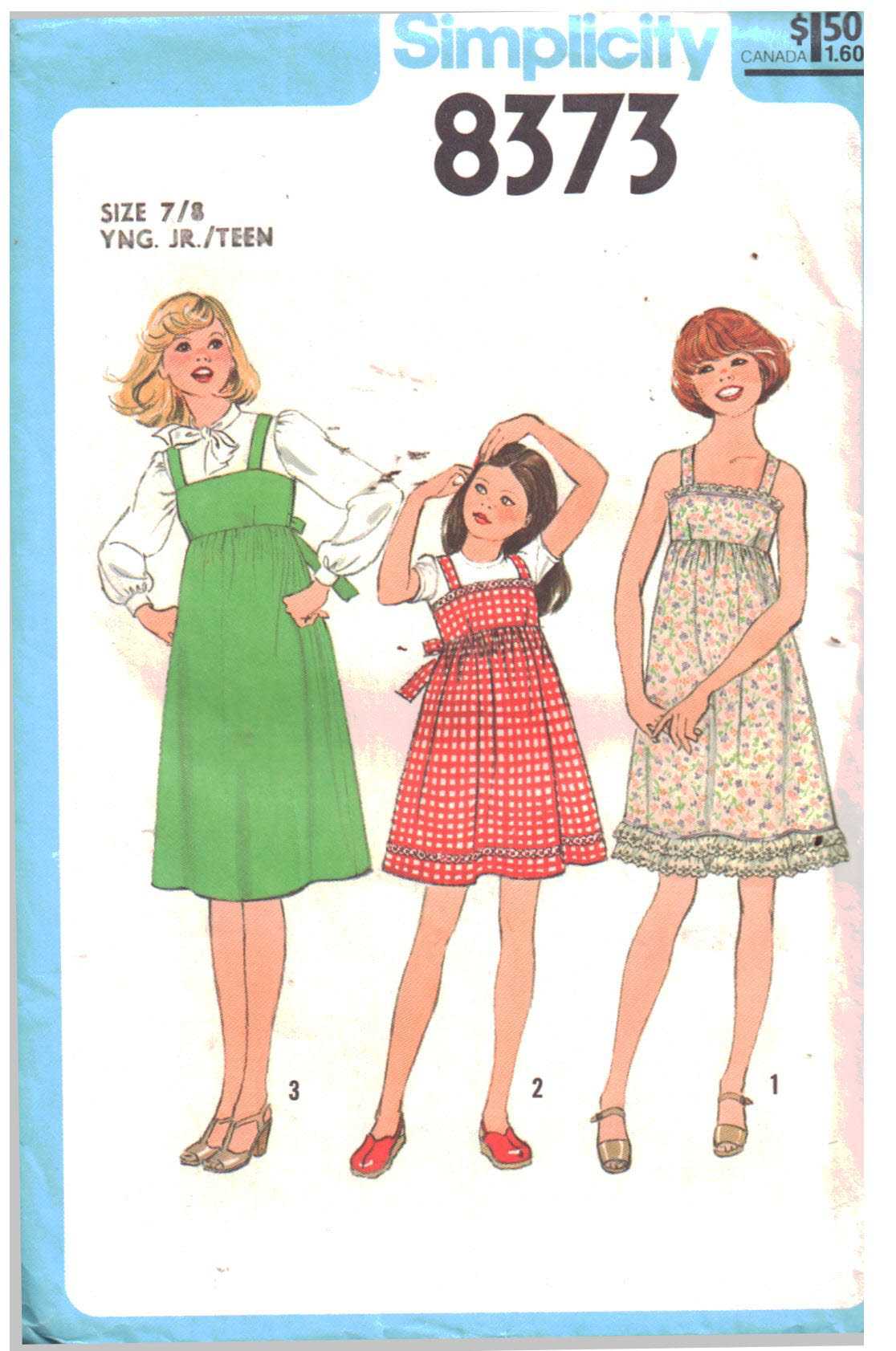 Simplicity 8373 Girl's Dress, Jumper Size: 7/8J Uncut Sewing Pattern