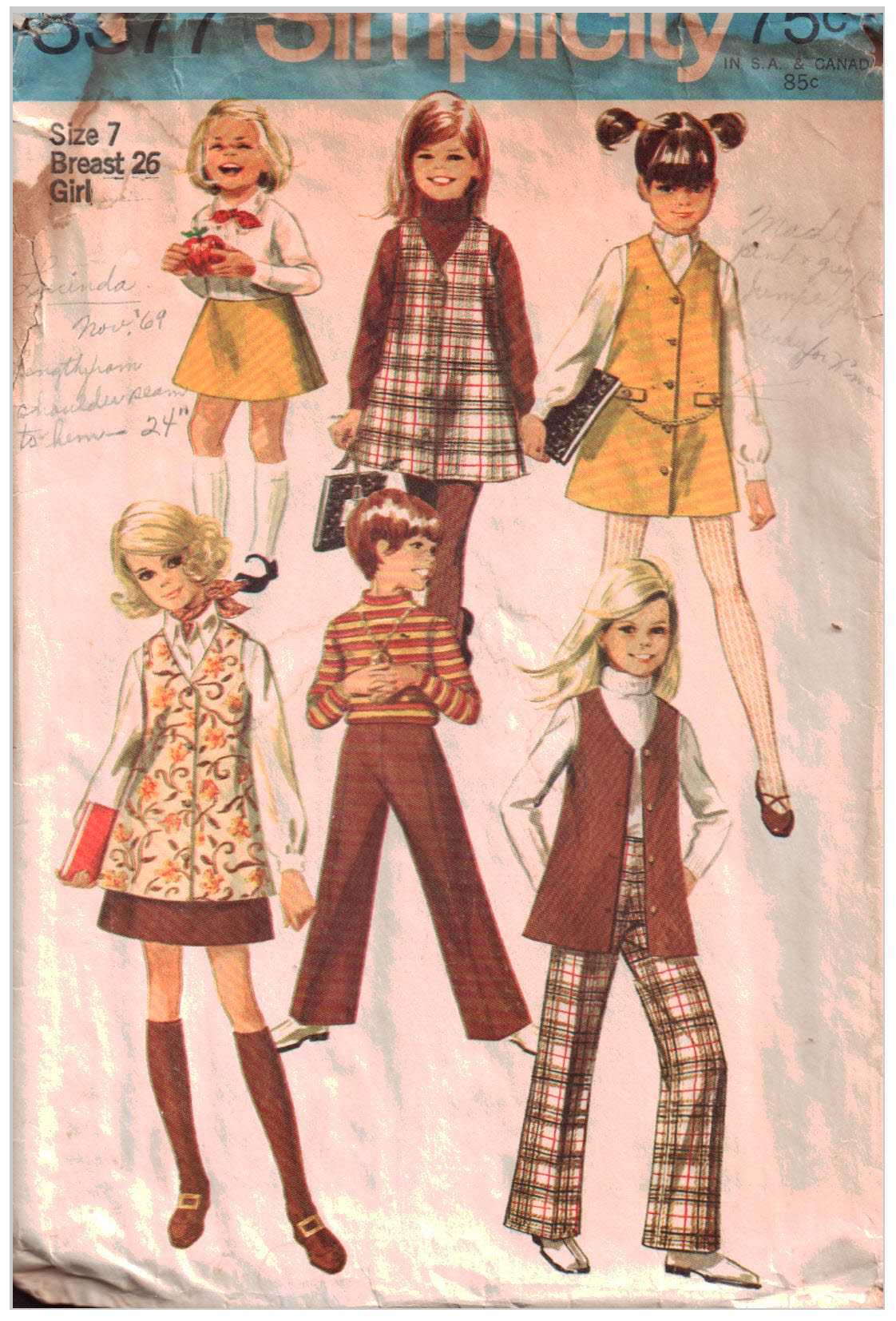Simplicity 8377 Girl's Jumper, Vest, Skirt, Pants Size: 7 Breast 26 Used Sewing Pattern