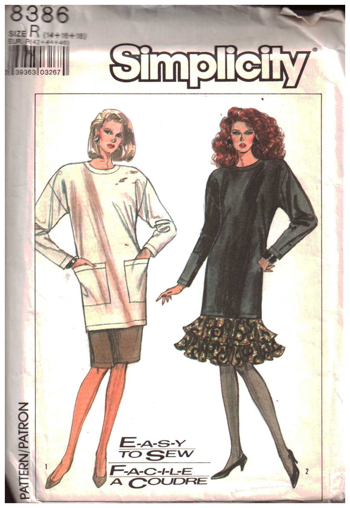 Simplicity 8386 Tunic, Skirt Size: R 14-16-18 Uncut Sewing Pattern