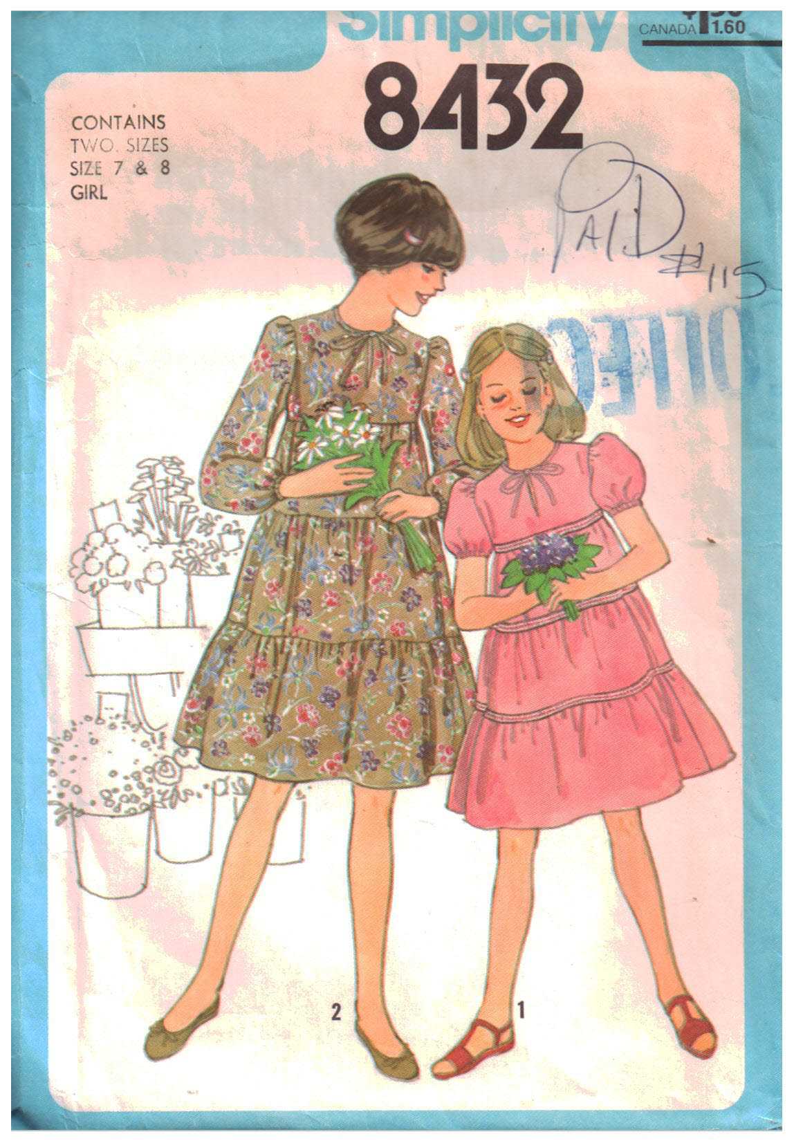 Simplicity 8432 Girl's Dress Size: 7-8 Used Sewing Pattern