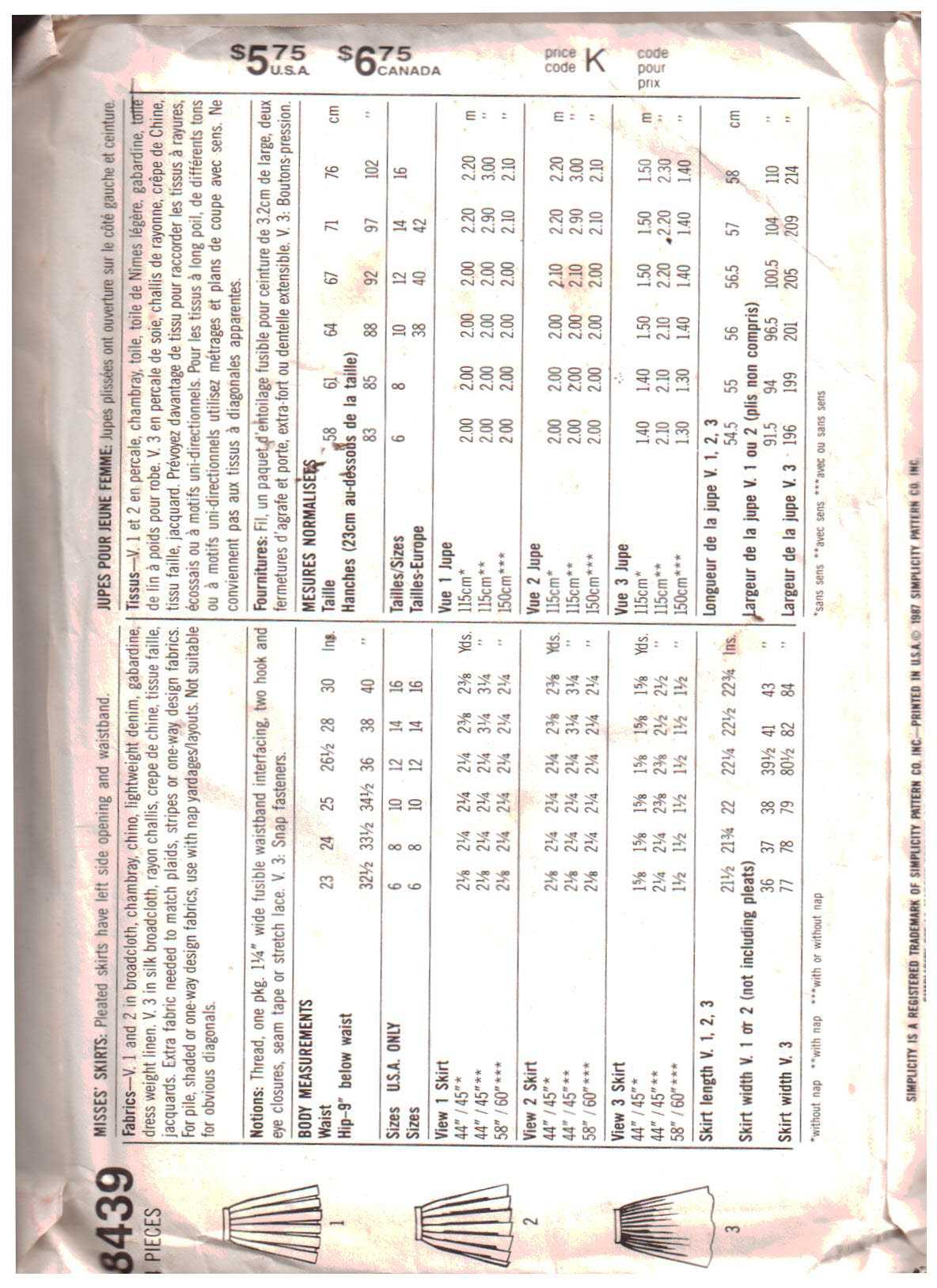 Simplicity 8439 Skirts Size: 8 Uncut Sewing Pattern - Image 2