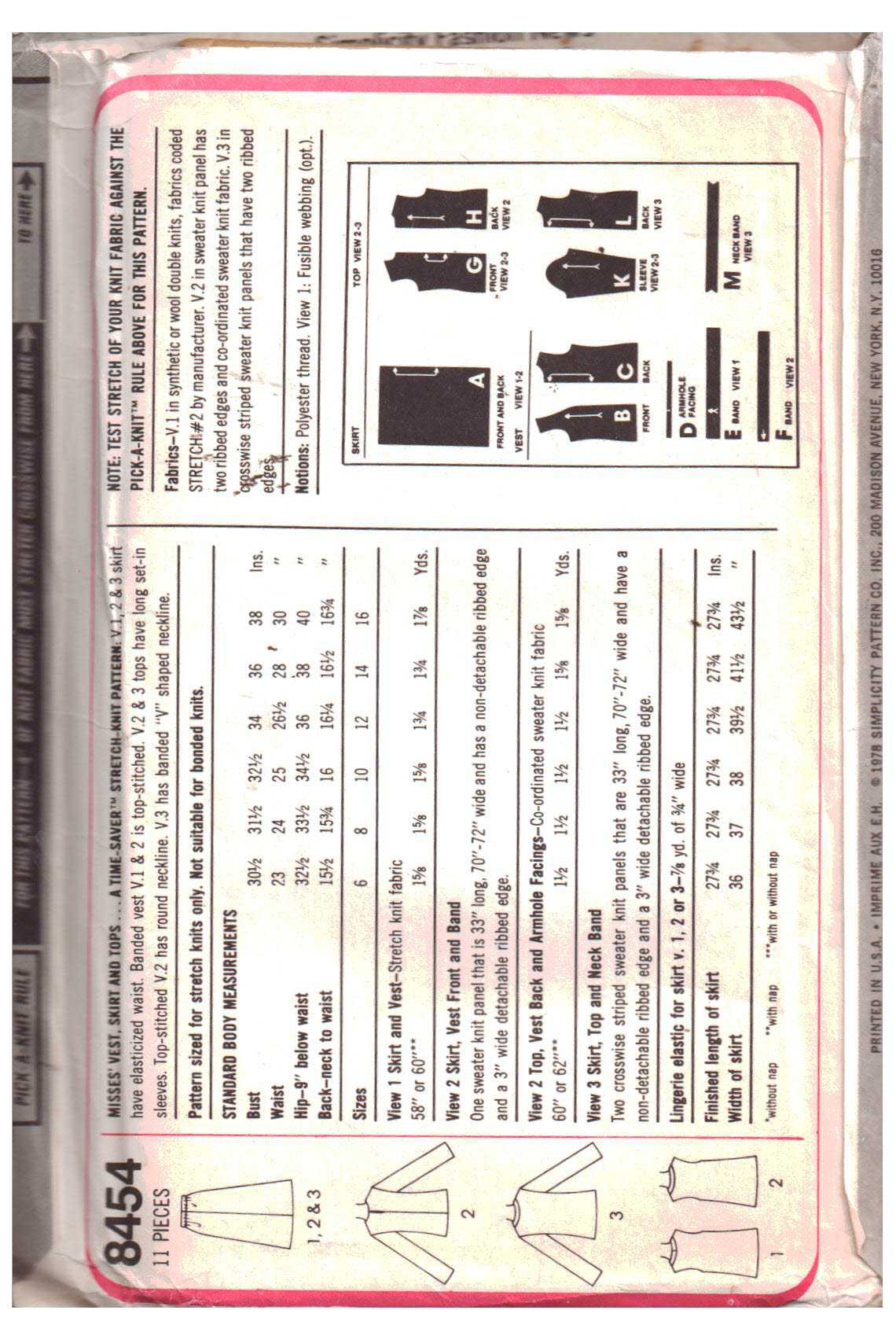 Simplicity 8454 Vest, Skirt, Top Size: H 6-8-10 Uncut Sewing Pattern - Image 2