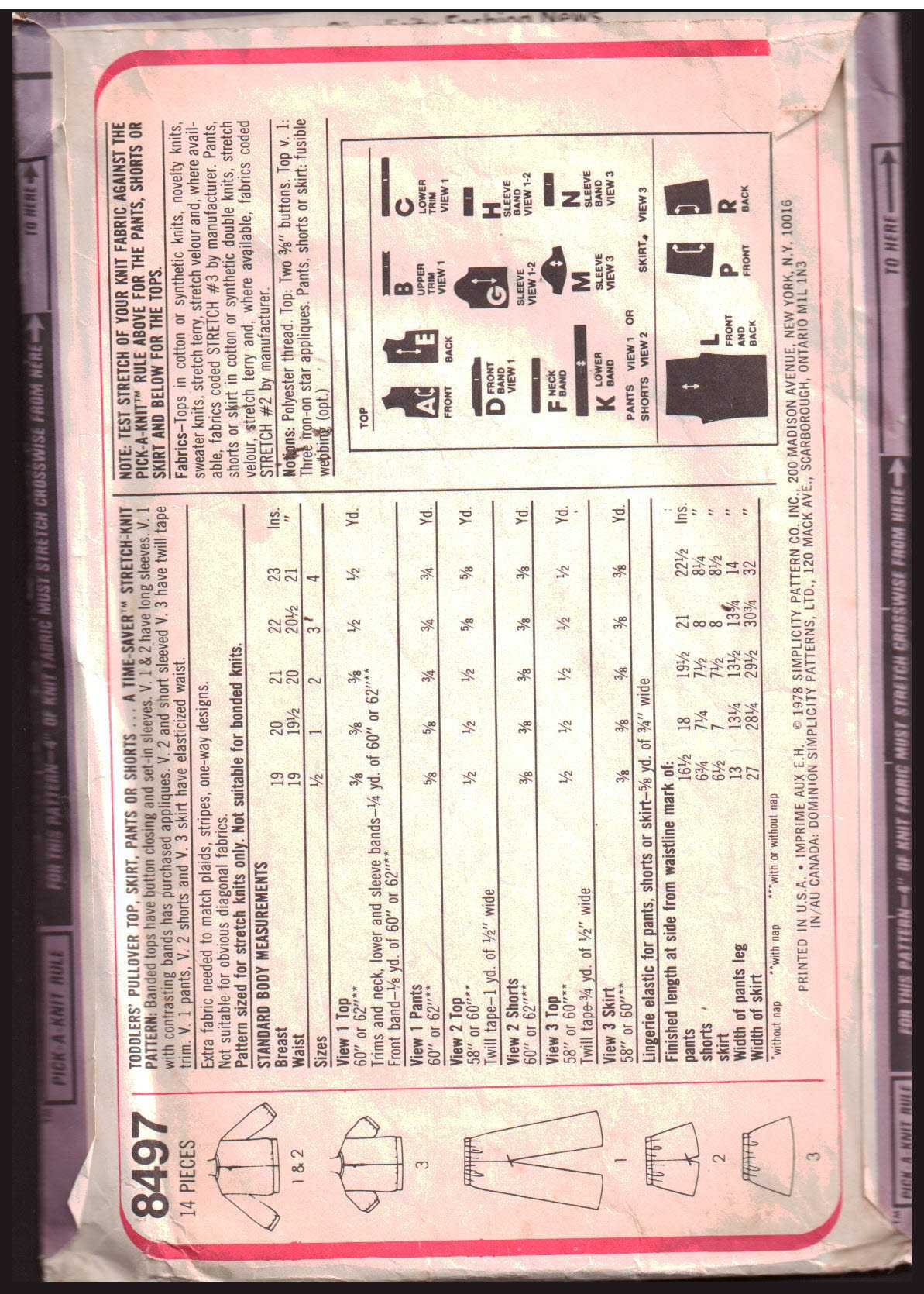 Simplicity 8497 Toddlers' Top, Skirt, Pants, Shorts Size: H 0.5-1-2 Used Sewing Pattern - Image 2