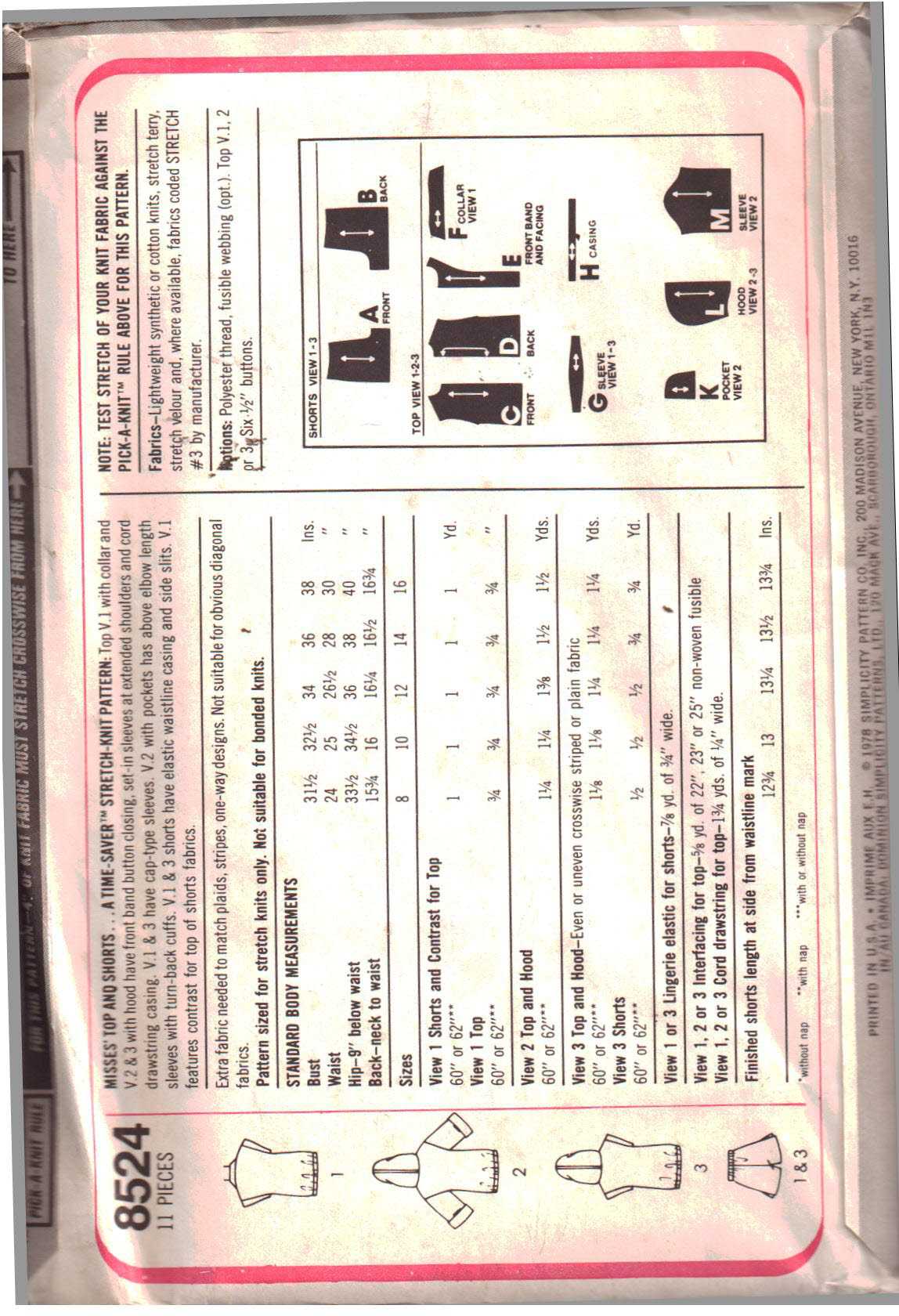 Simplicity 8524 Tops, Shorts Size: K 8-10-12 Uncut Sewing Pattern - Image 2
