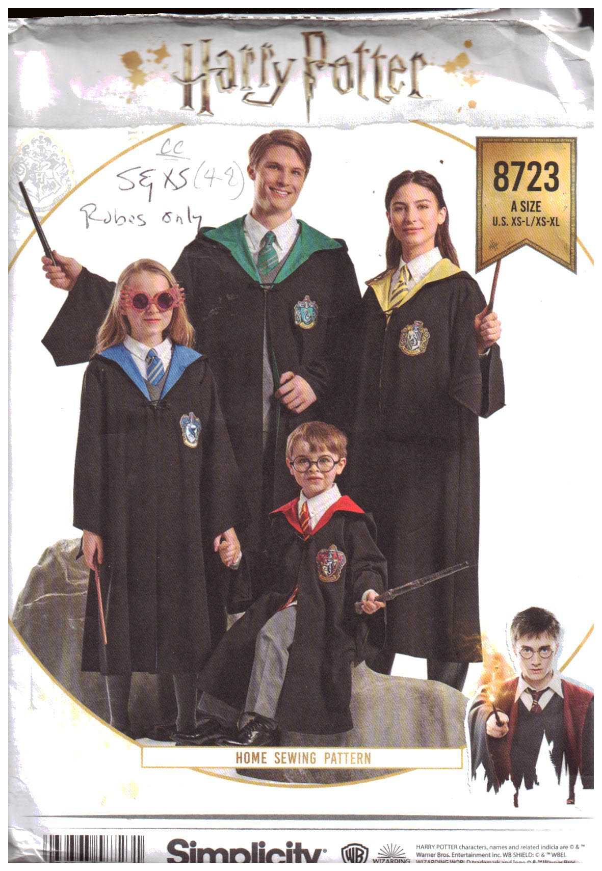 Simplicity 8723 Child's Costume - Harry Potter Size: 4/5-6/8 Used Sewing Pattern