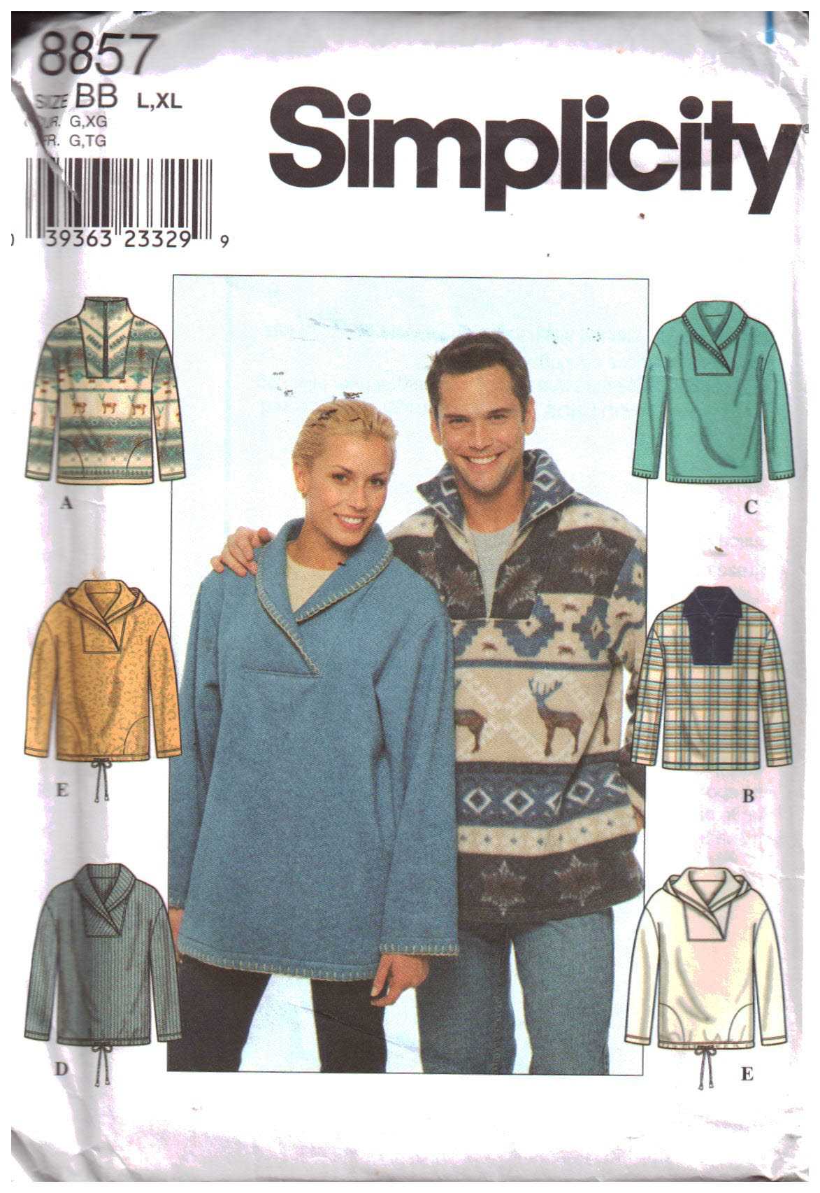 Simplicity 8857 Unisex Jacket Size: AA XS-S-M or BB L-XL Used Sewing Pattern
