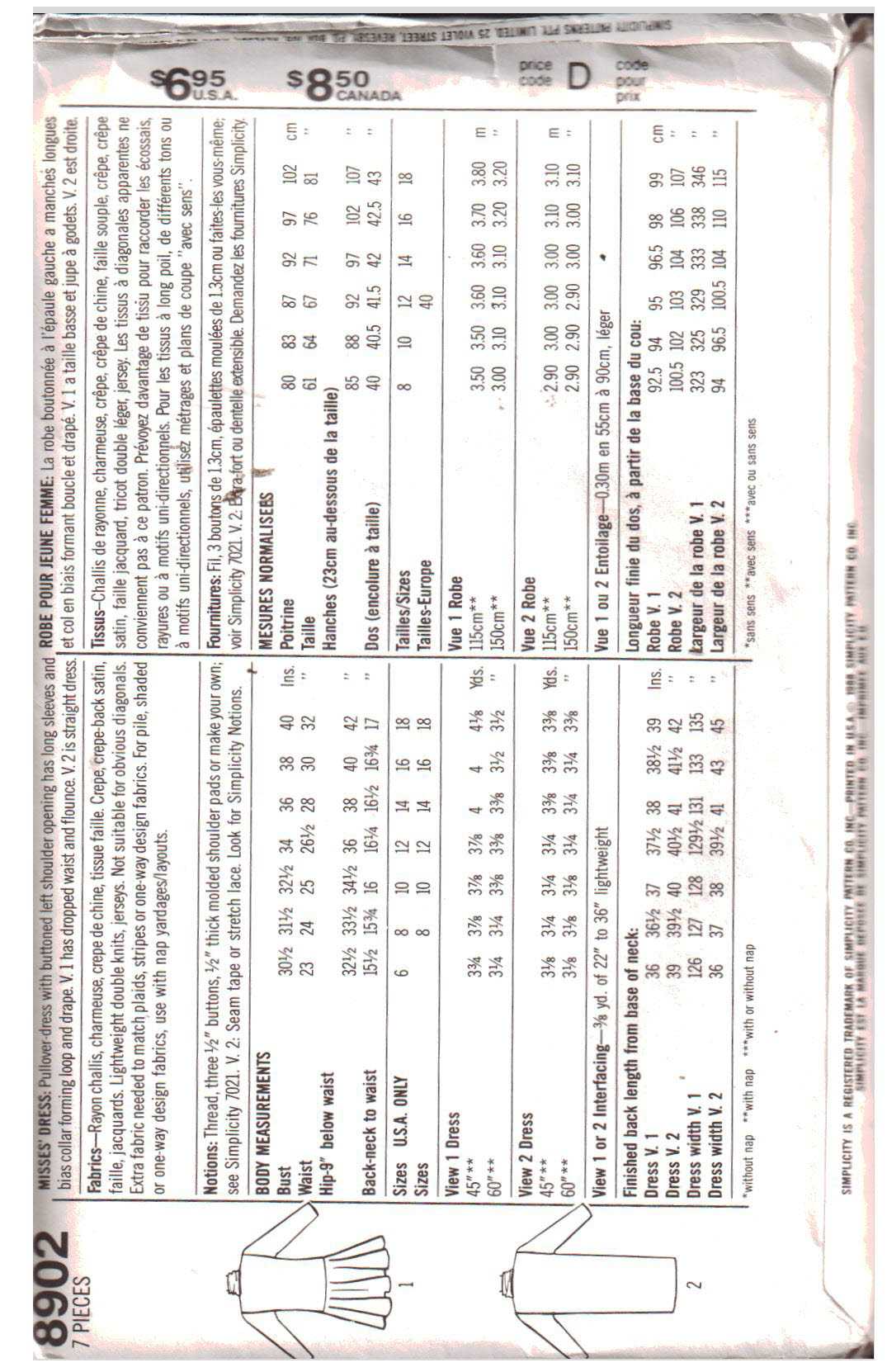 Simplicity 8902 Dress Size: 14 Uncut Sewing Pattern - Image 2