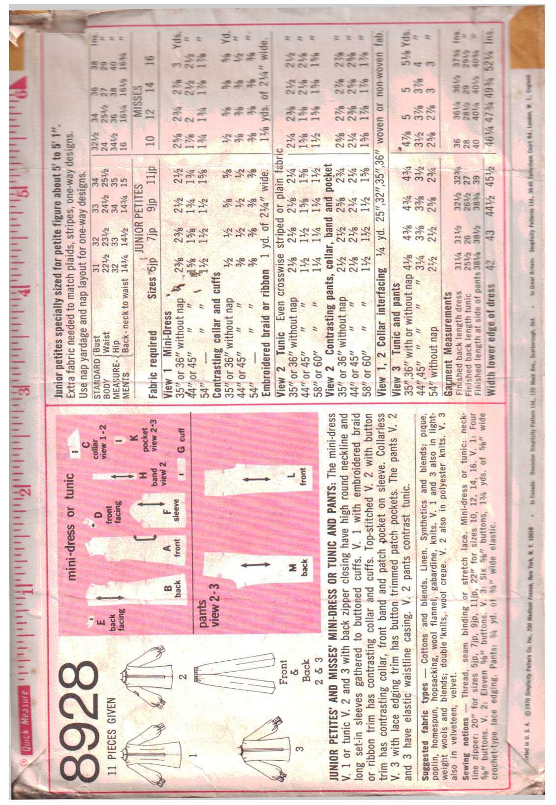 Simplicity 8928 Dress, Tunic, Pants Size: 12 Bust 34 Used Sewing Pattern - Image 2