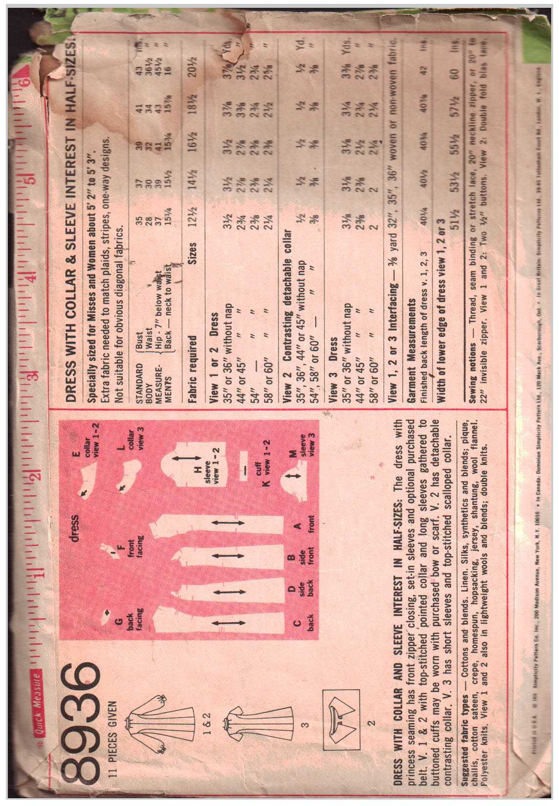 Simplicity 8936 Dress Size: 14.5 Bust 37 Used Sewing Pattern - Image 2