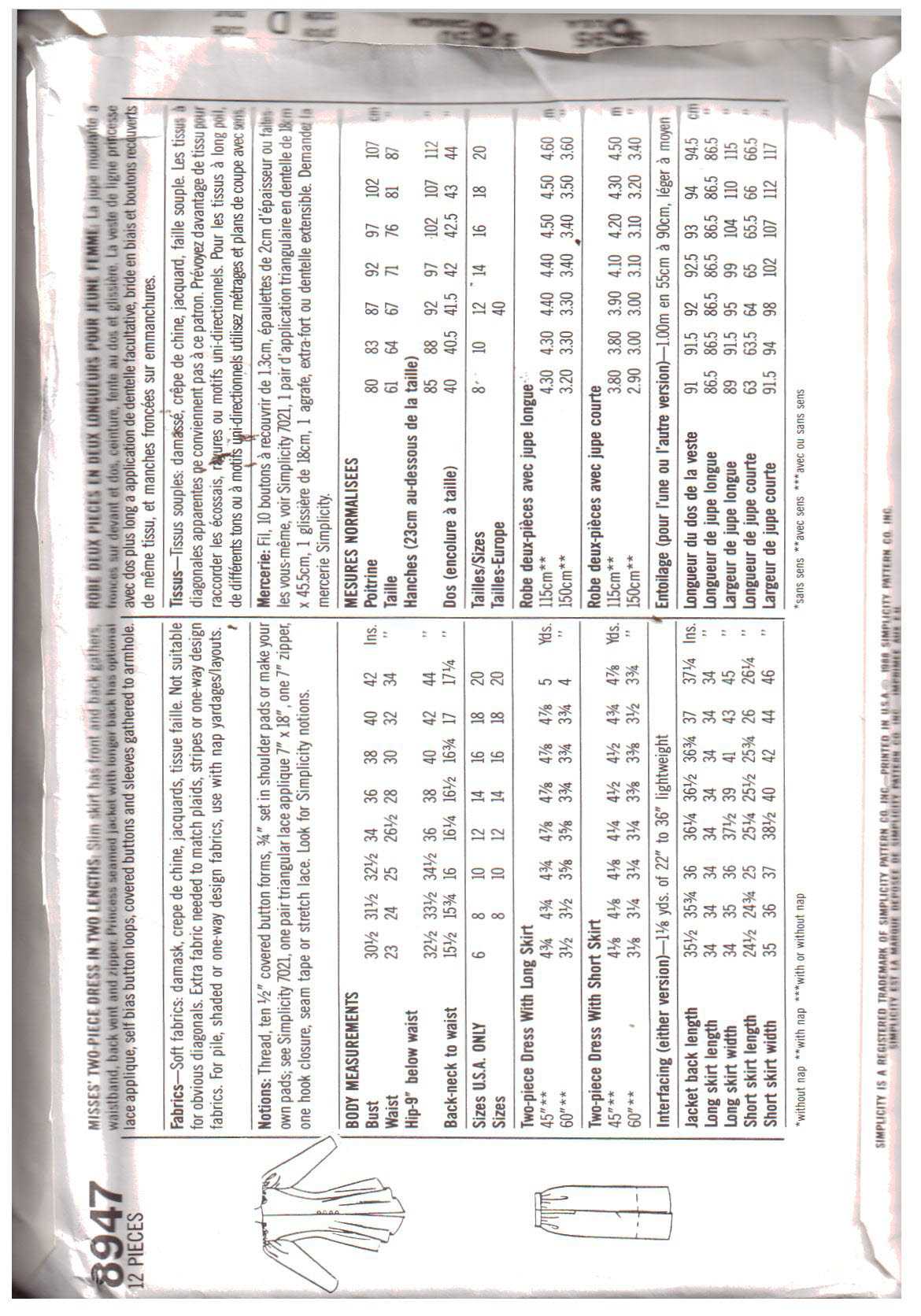 Simplicity 8947 Two-Piece Dress by Jessica McClintock Size: 10 Uncut Sewing Pattern - Image 2