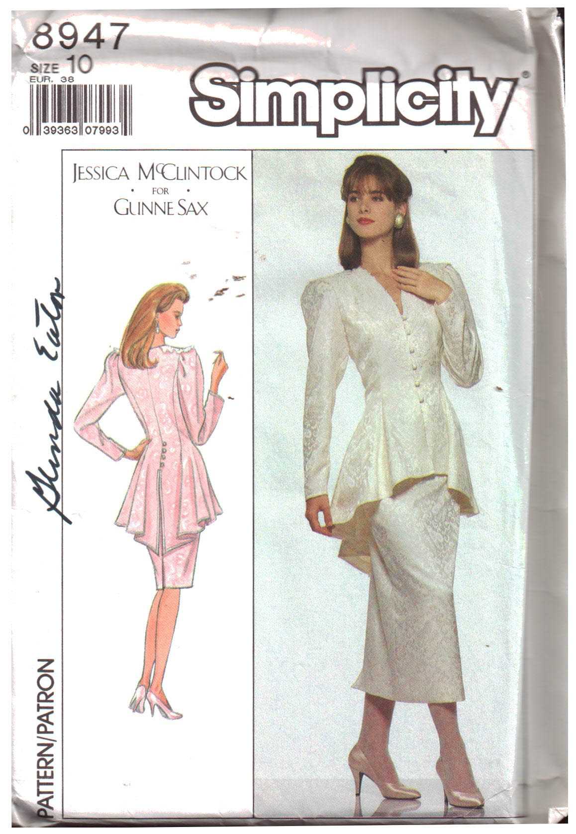 Simplicity 8947 Two-Piece Dress by Jessica McClintock Size: 10 Uncut Sewing Pattern