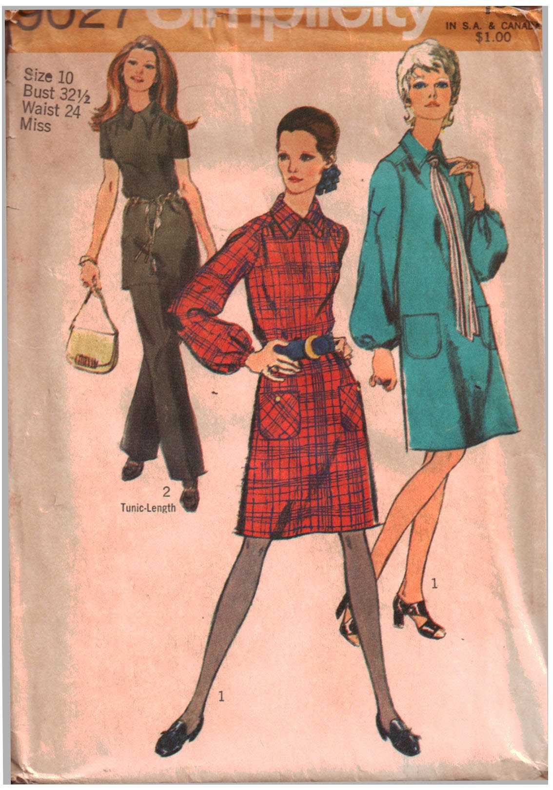 Simplicity 9027 Dress, Tunic, Pants Size: 10 Bust 32.5 Used Sewing Pattern