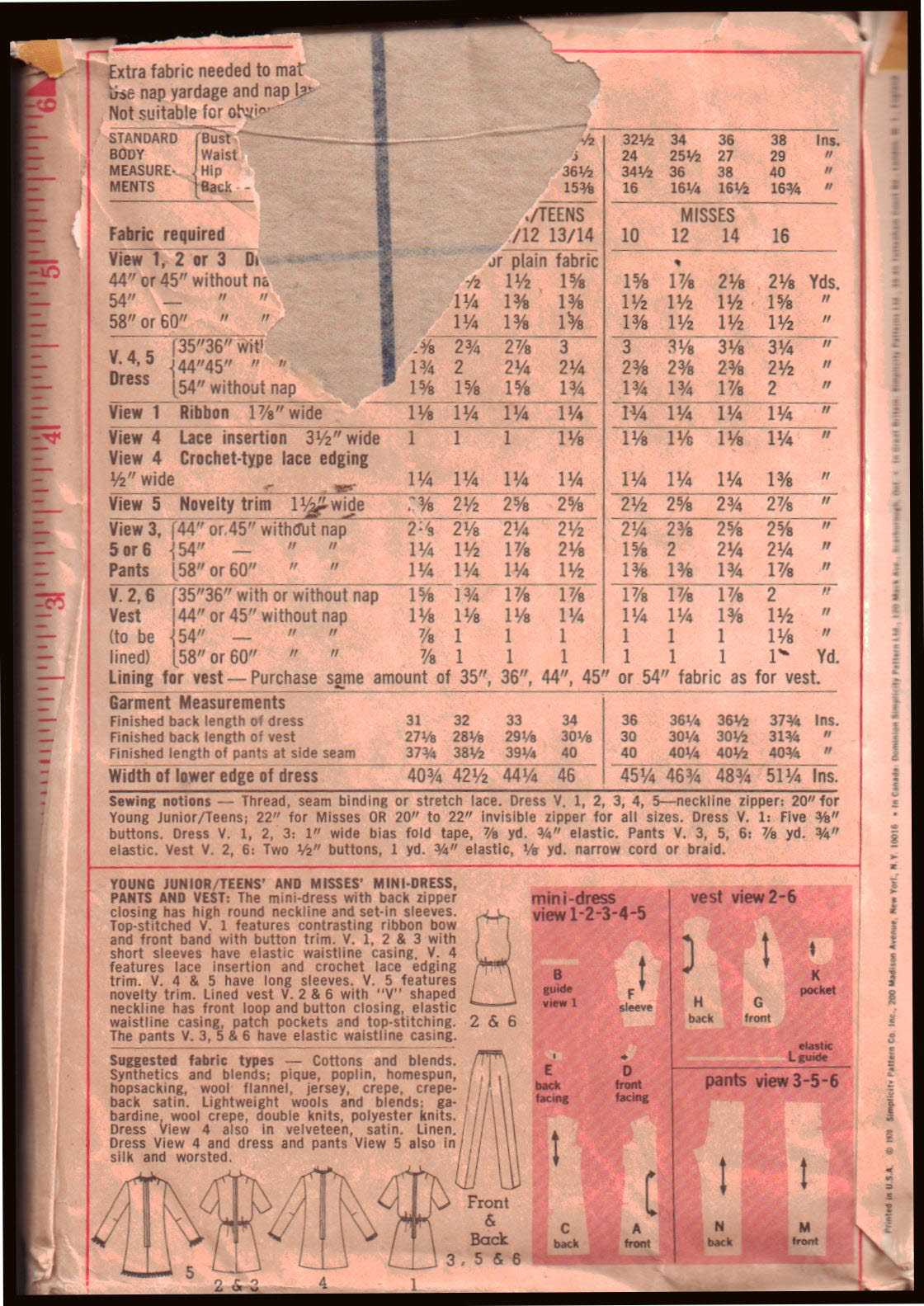 Simplicity 9029 Dress, Pants, Vest Size: 14 Bust 36 Uncut Sewing Pattern - Image 2